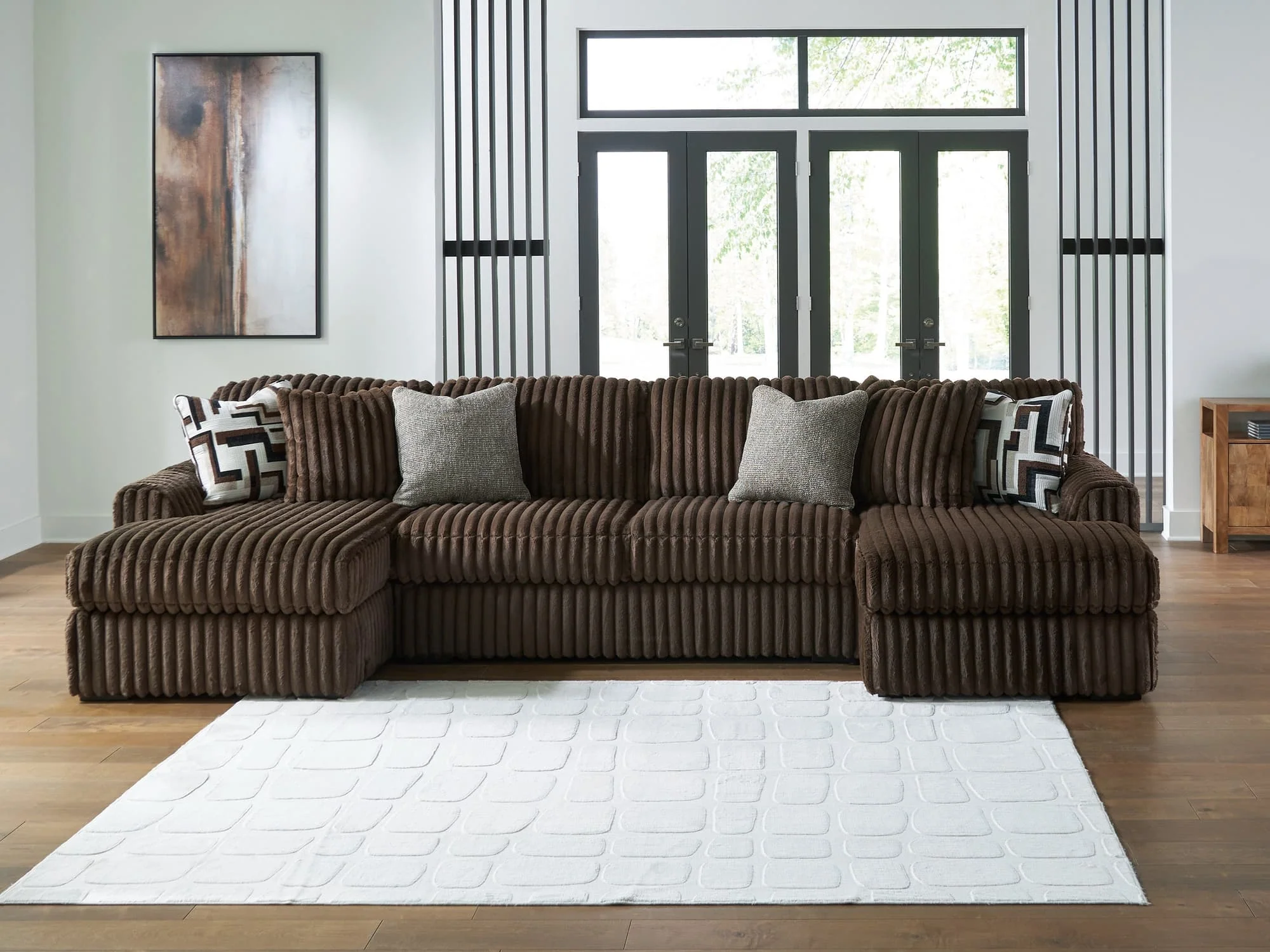 Midnight-Madness Chocolate Velvet 3-Piece Sectional with Chaise - Image 1