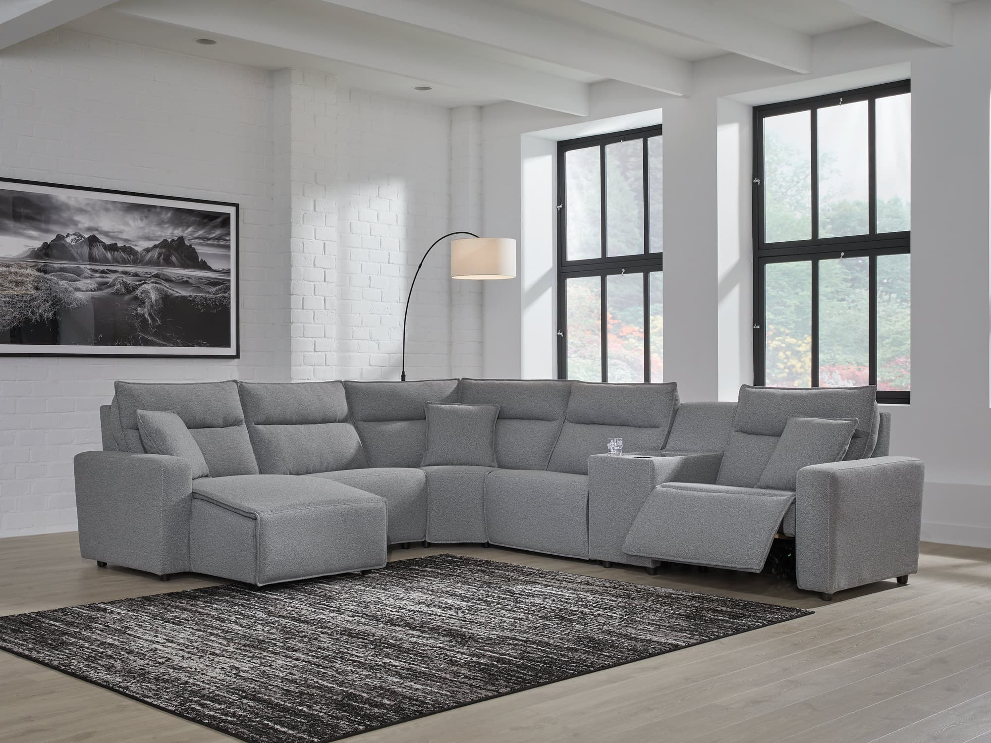 ModMax II Salt and Pepper Next-Gen Nuvella™ 6-Piece Power Reclining Sectional with Chaise - Image 1