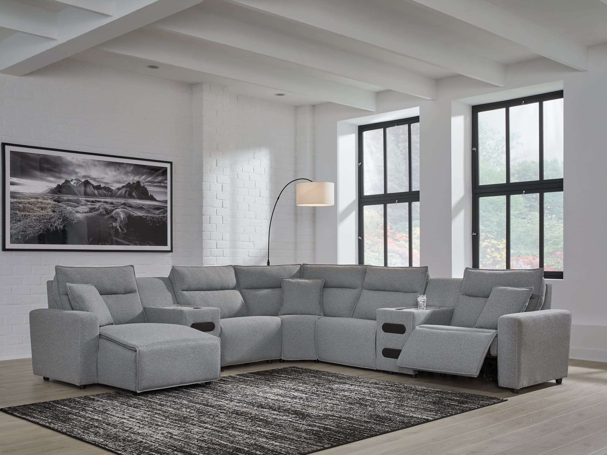 ModMax II Salt and Pepper Next-Gen Nuvella™ 7-Piece Power Reclining Sectional with Chaise - Image 1