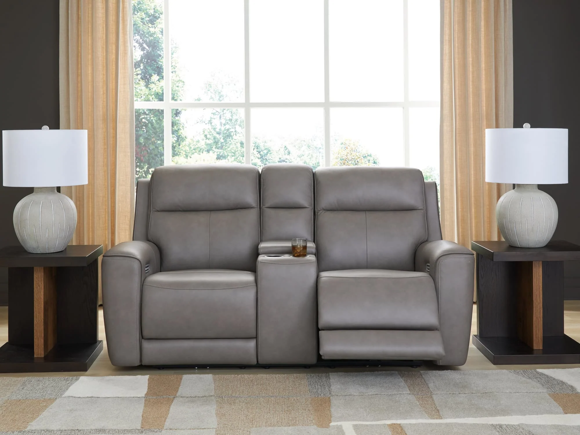 5Z-Comfort Coin Leather Power Reclining Loveseat with Console