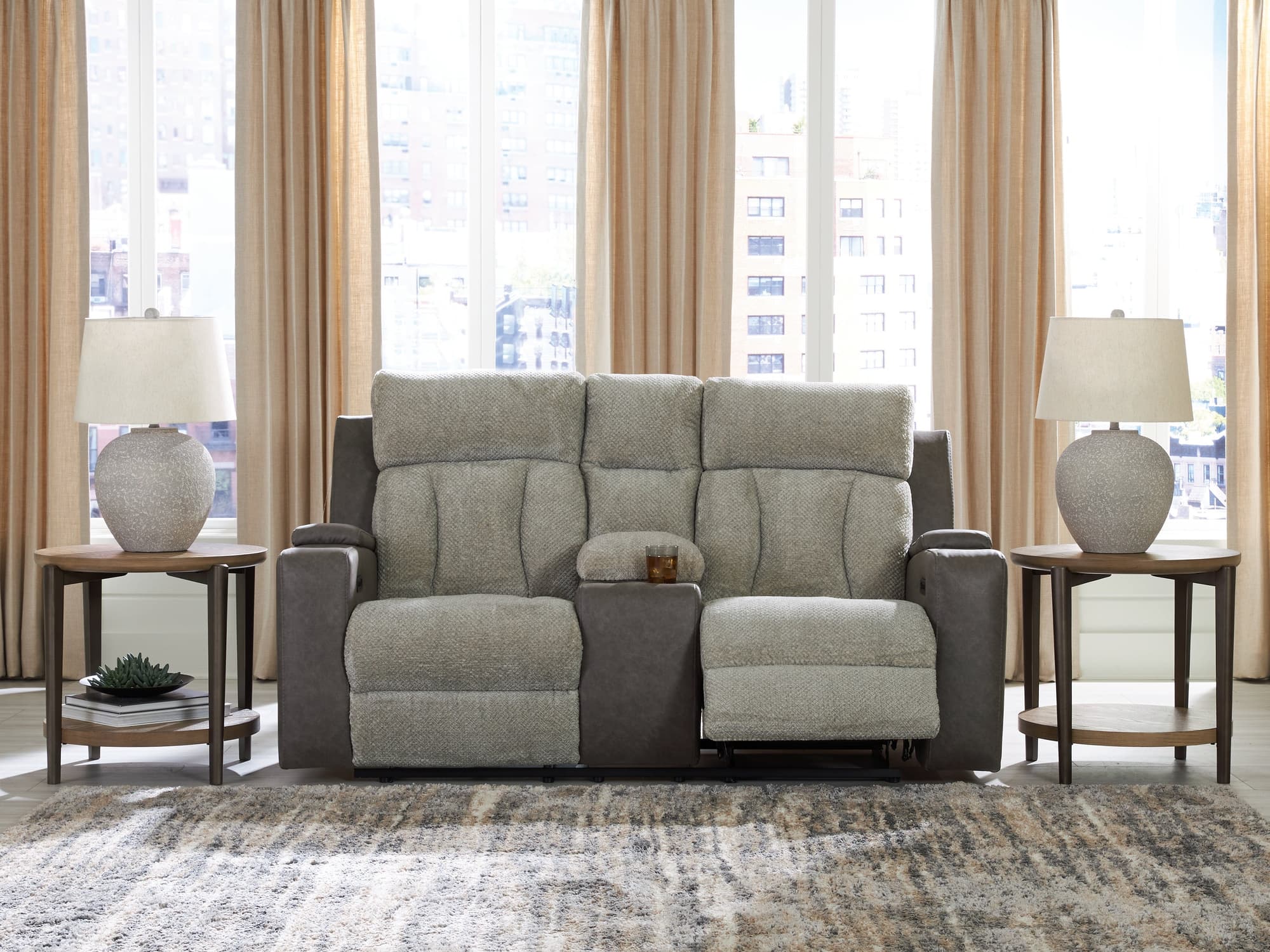 WhipLash Sisal Chenille Power Reclining Loveseat with Console - Image 1