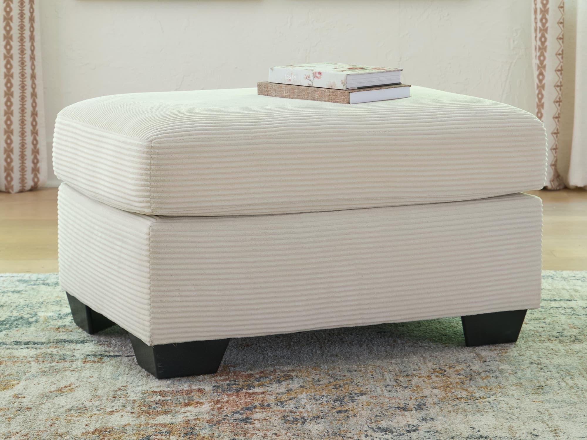 Greenbriar Ivory Velvet Ottoman - Image 1