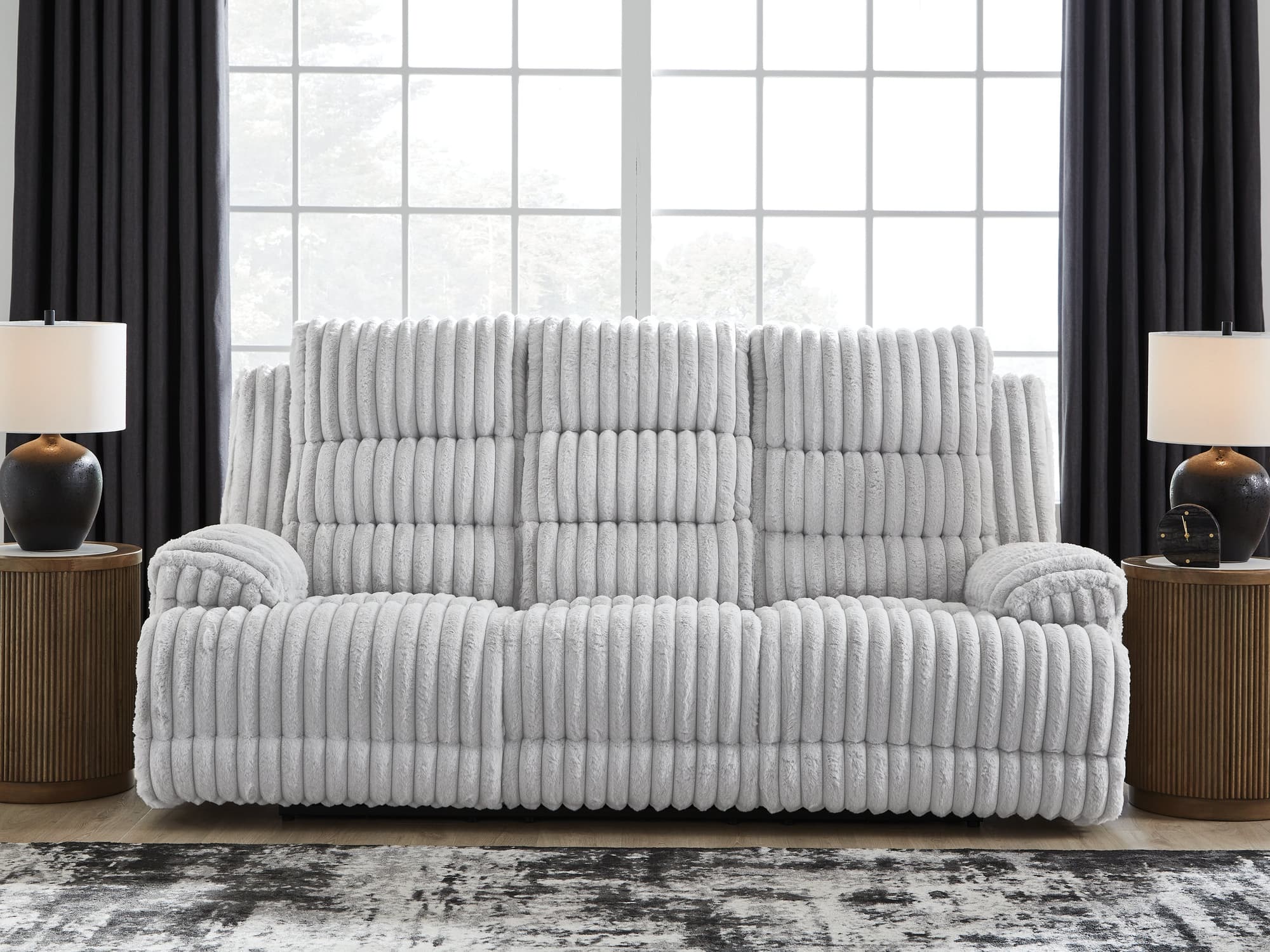 Rhines Falls Alloy Velvet Power Reclining Sofa with Drop Down Table - Image 1