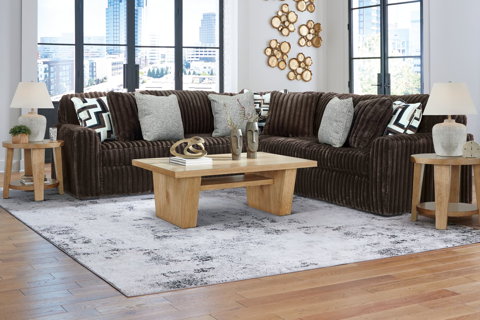Midnight-Madness Chocolate Velvet 3-Piece Sectional - Image 1