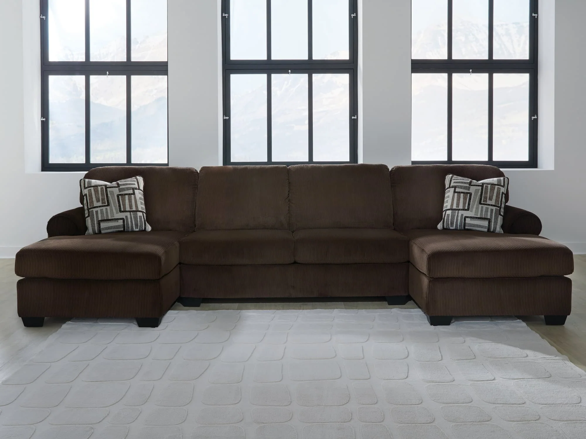 Kimlee Chocolate Velvet 3-Piece Sectional with Double Chaise - Image 1
