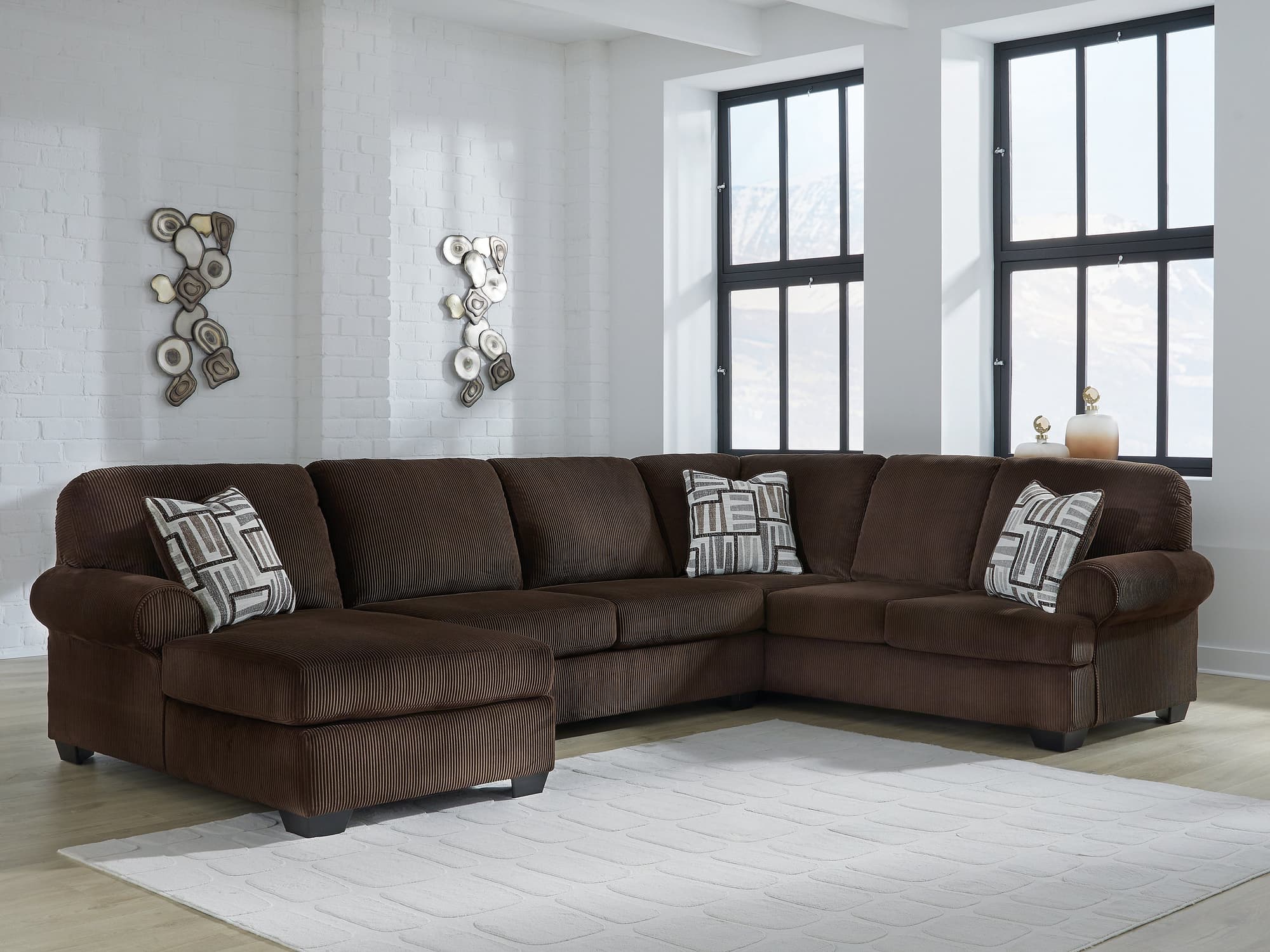 Kimlee Chocolate Velvet 3-Piece Sectional with Chaise - Image 1