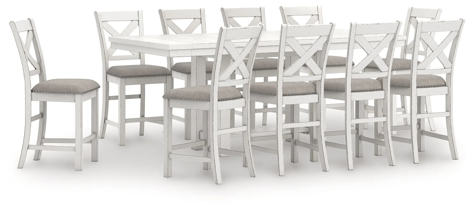 Robbinsdale Antique White Counter Height Dining Table and 10 Barstools - Image 1