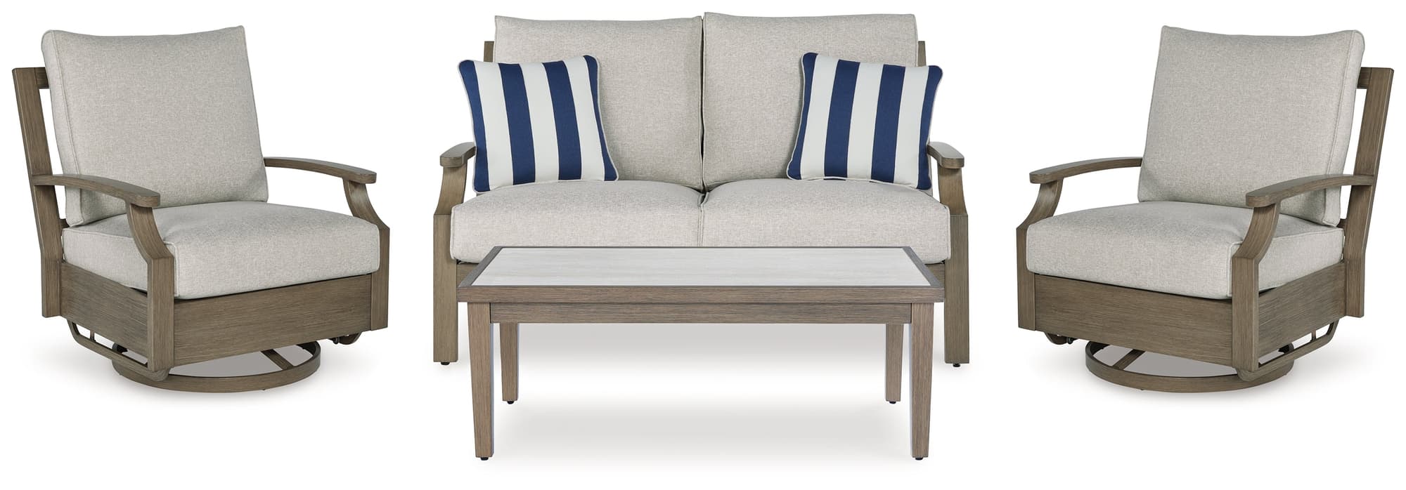 Rainier Brown/Beige Ranch Outdoor Loveseat and 2 Chairs with Coffee Table