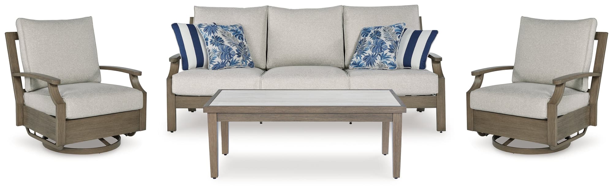 Rainier Brown/Beige Ranch Outdoor Sofa and 2 Chairs with Coffee Table - Image 1