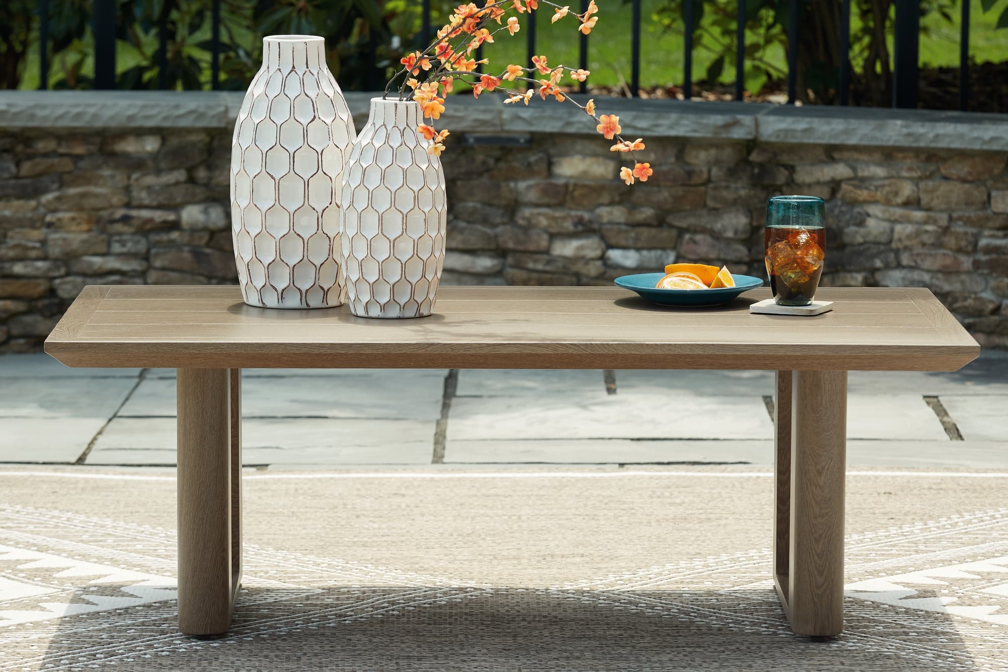 Serene Dark Brown/White Bay Outdoor Sofa and Loveseat with Coffee Table - Image 1