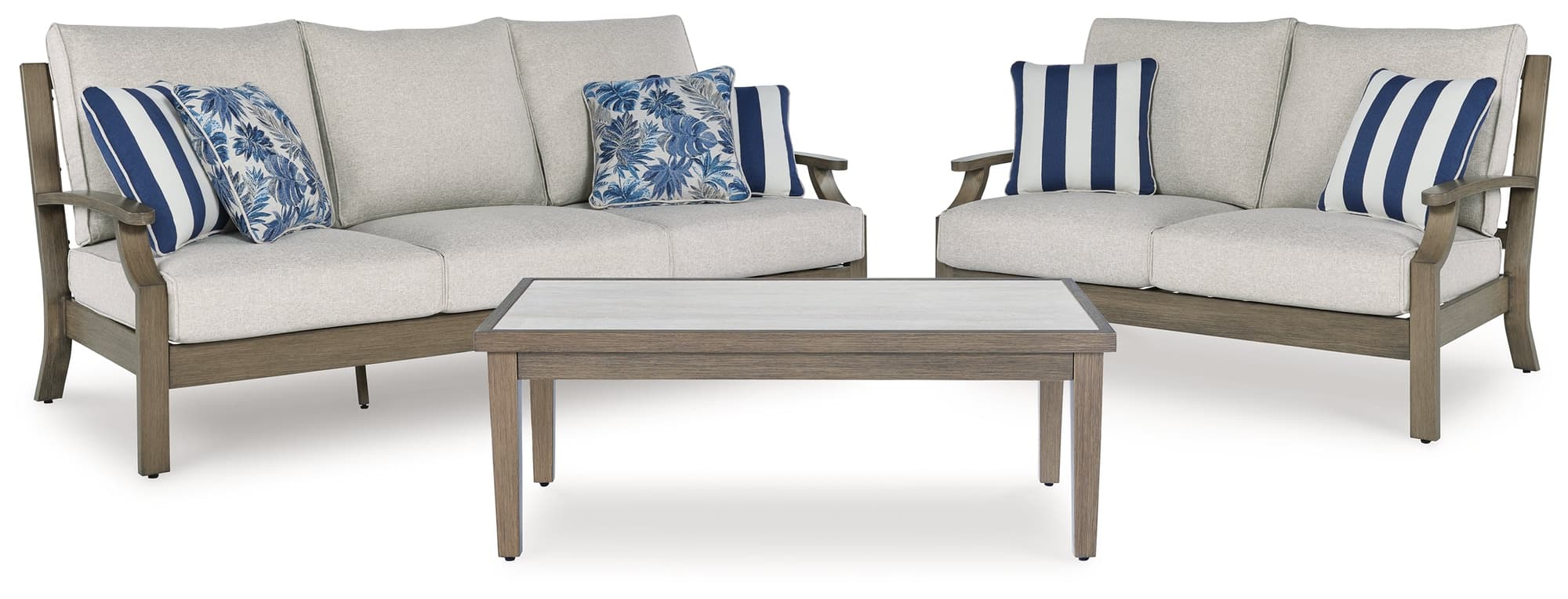 Rainier Brown/Beige Ranch Outdoor Sofa and Loveseat with Coffee Table - Image 1