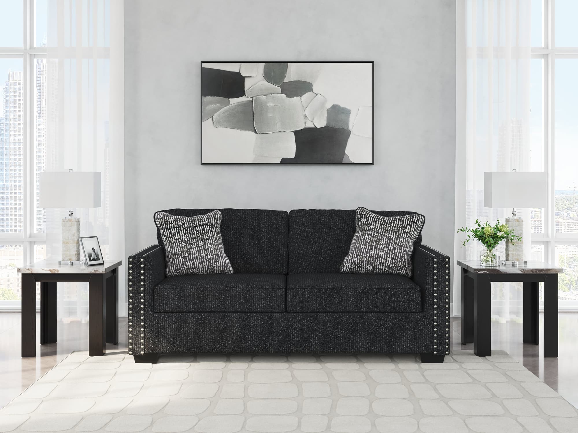 Jasmine Peaks Coal Chenille Sofa - Image 1