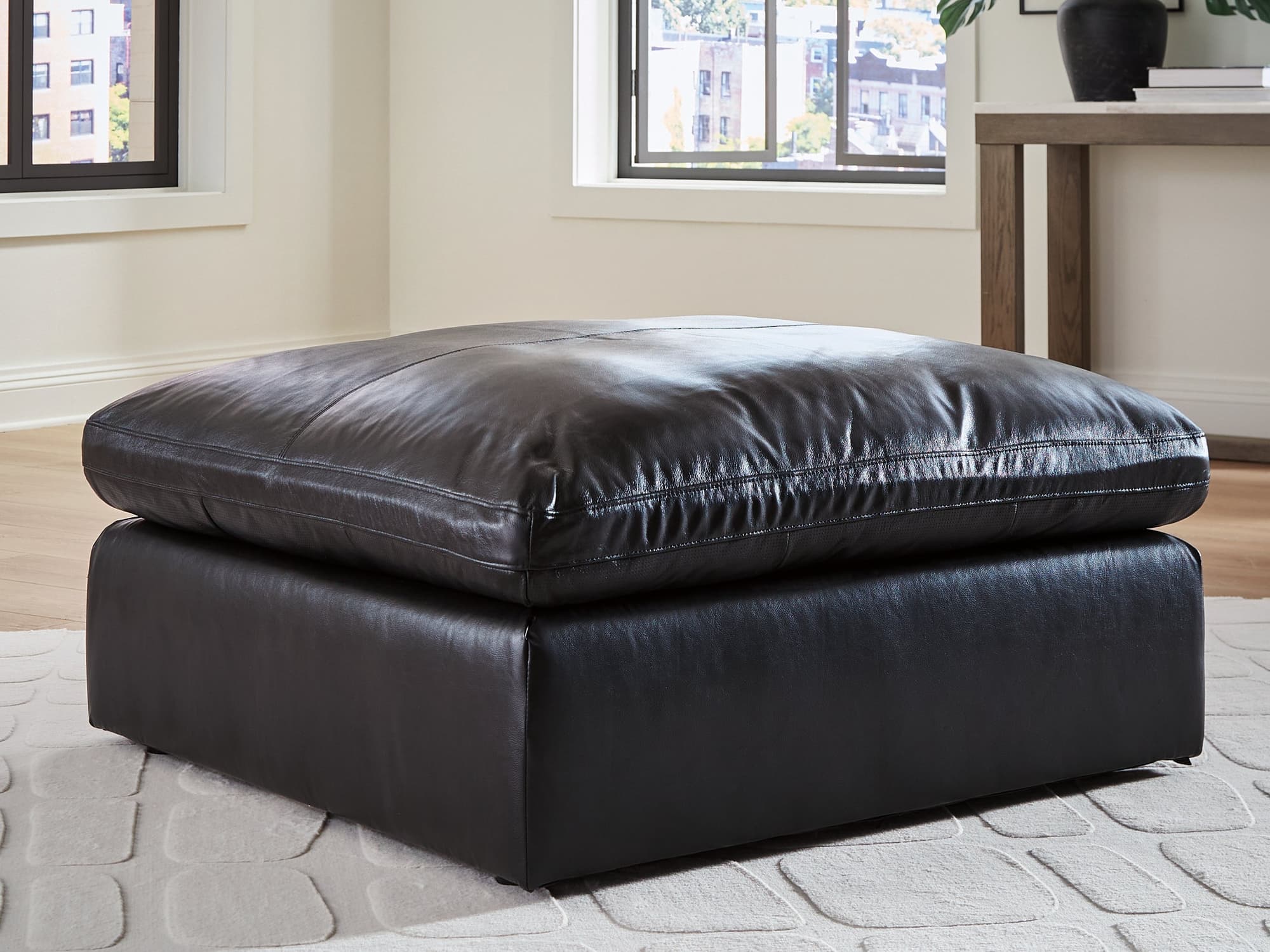 Emilia Black Leather Oversized Accent Ottoman - Image 1