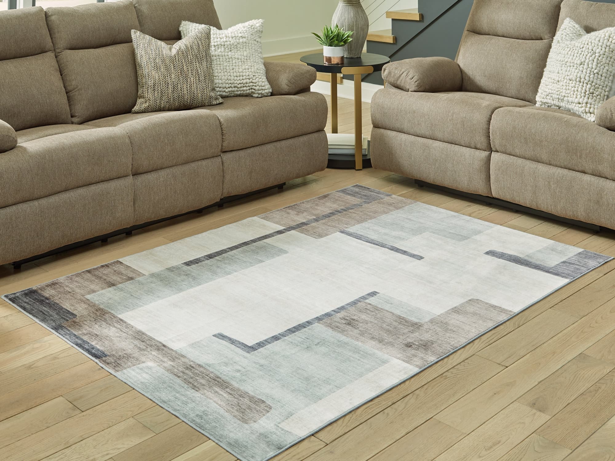 Larkport Cream/Brown/Gray Washable 5' x 7' Area Rug - Image 1