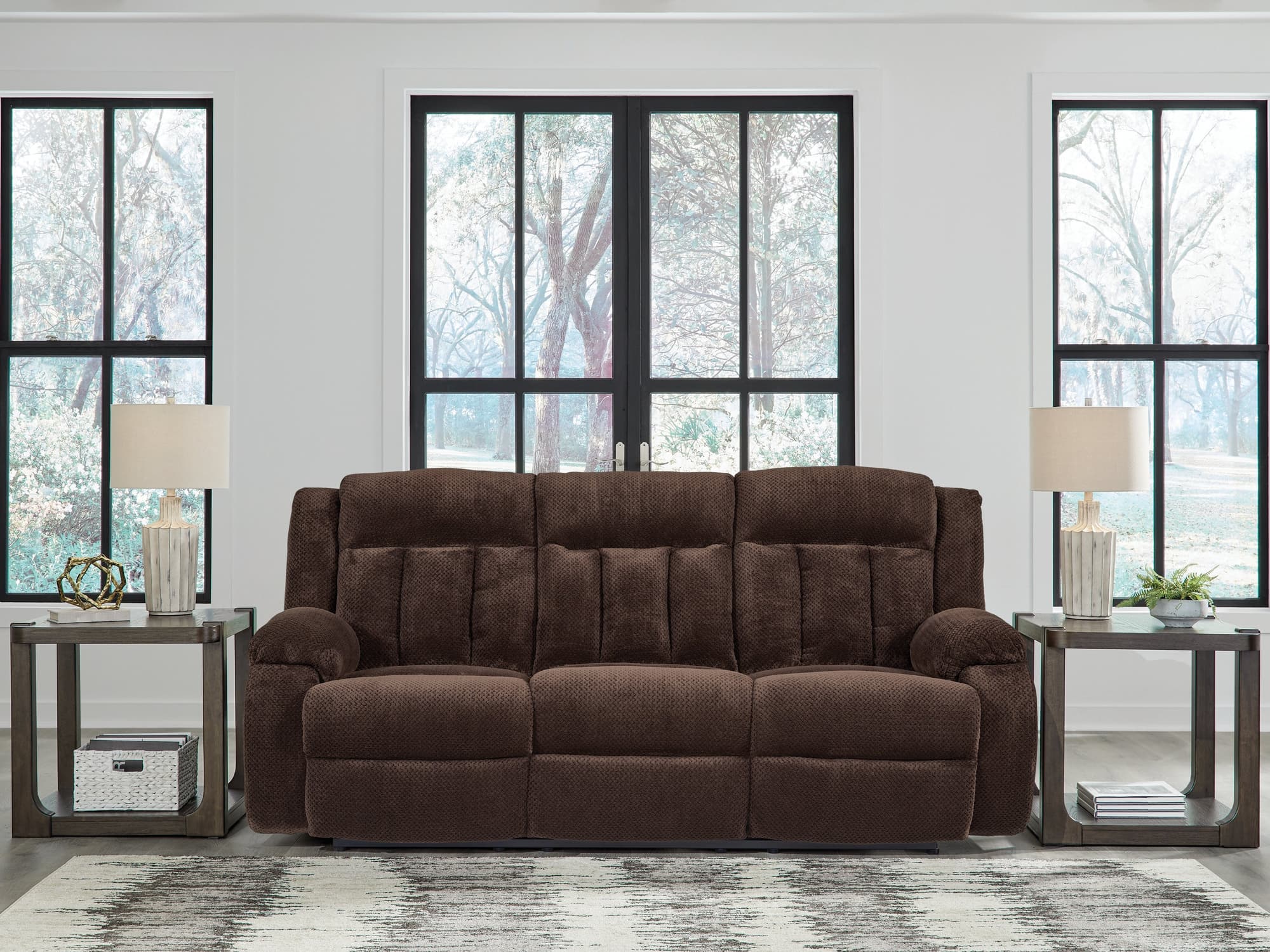 Observation Chocolate Velvet Power Reclining Sofa with Drop Down Table - Image 1