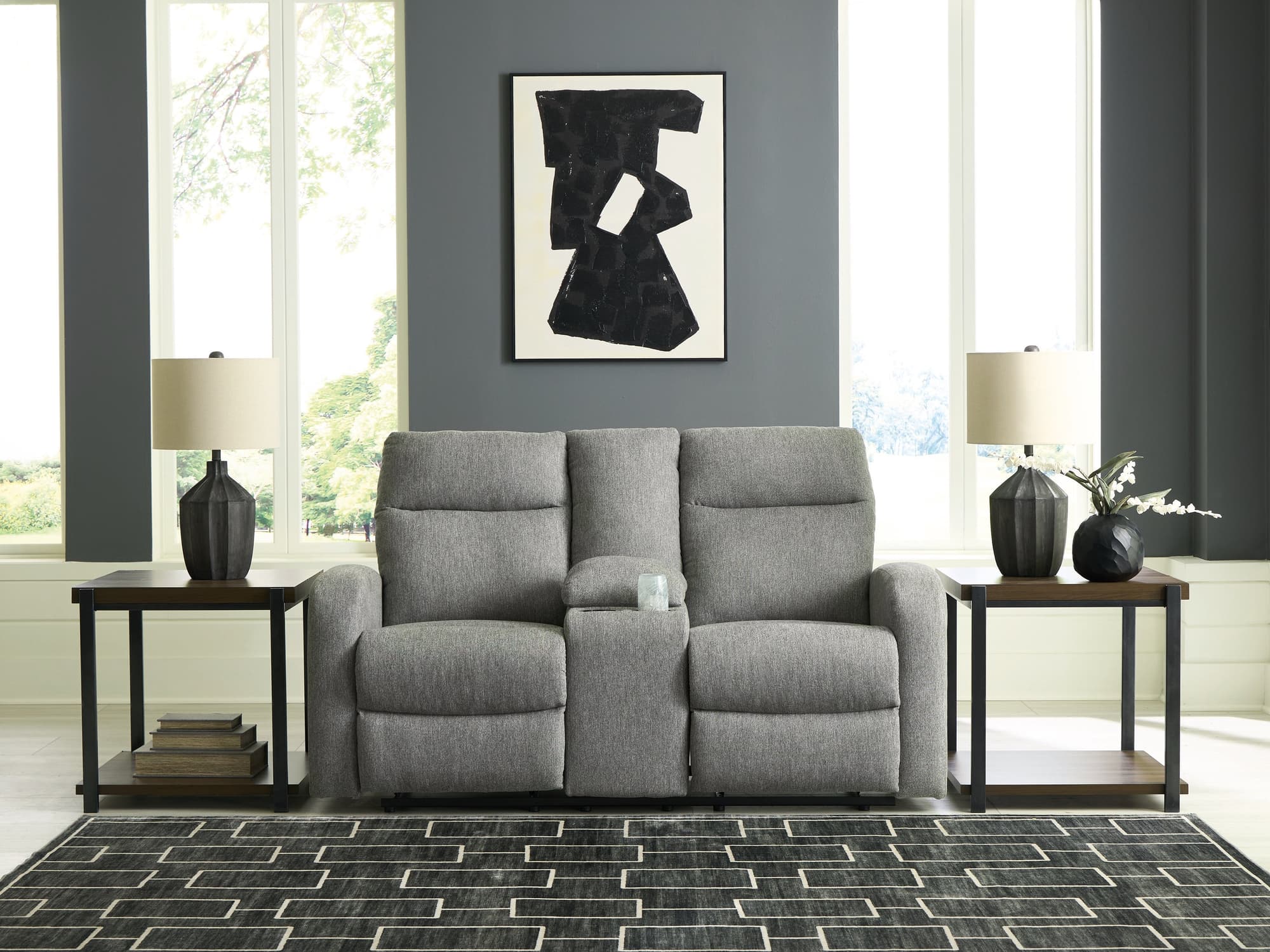 Gauntlet Sterling Chenille Reclining Loveseat with Console - Image 1
