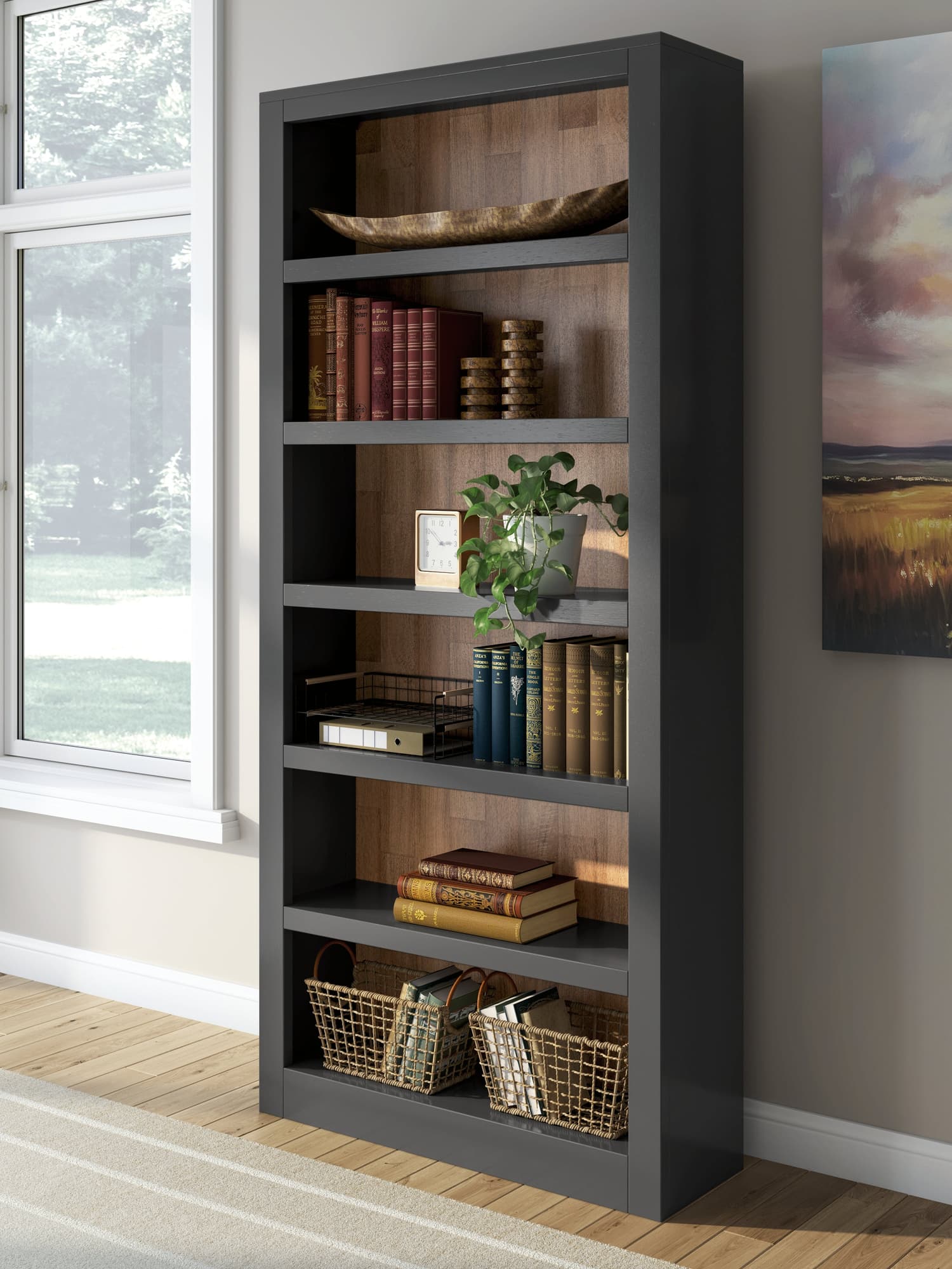 Wildenauer Brown/Black 75″ Bookcase