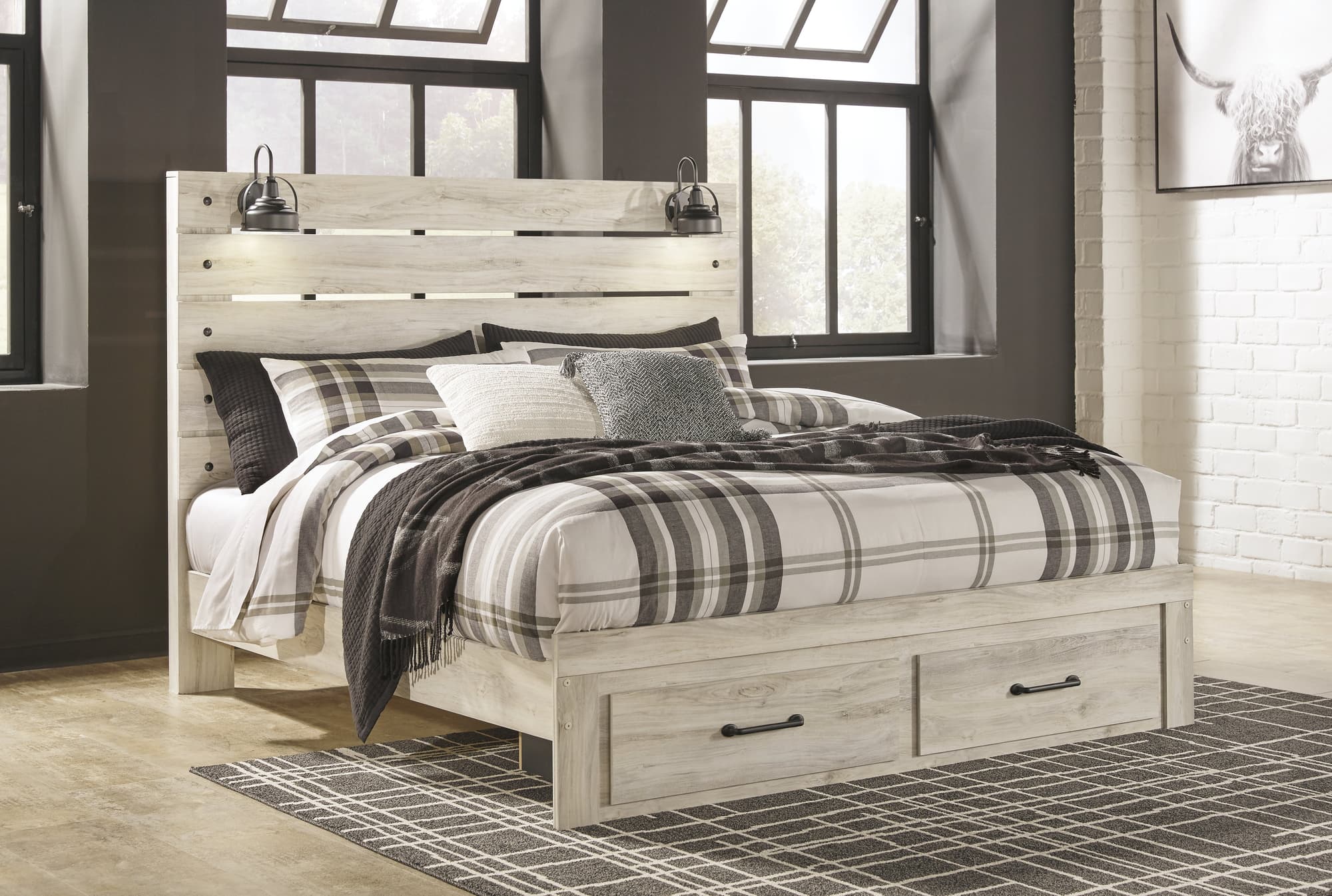 Cambeck Whitewash King Panel Storage Bed - Image 1