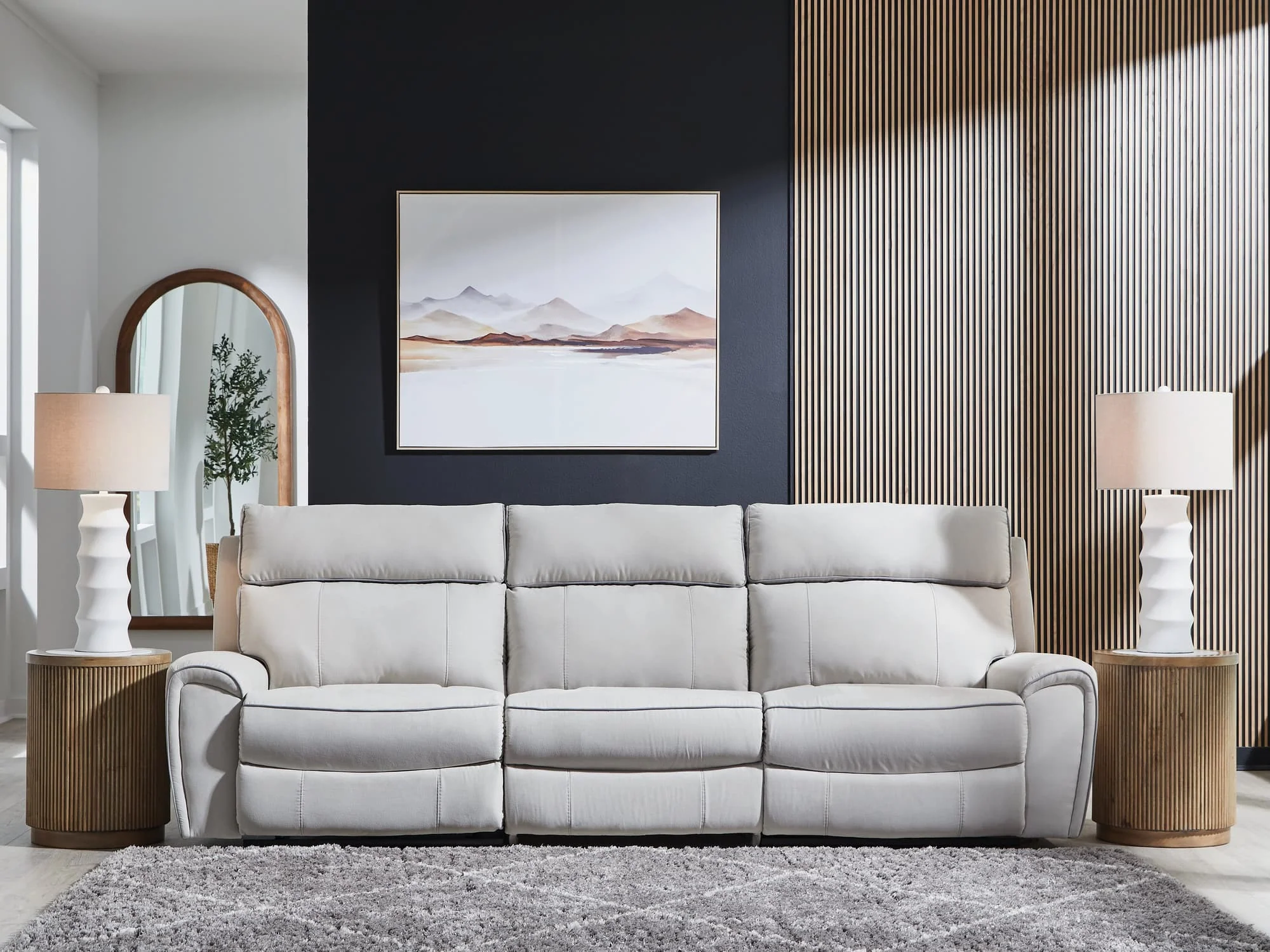 Social Pointe Pearl/Ash Chenille 3-Piece Power Reclining Sectional - Image 1