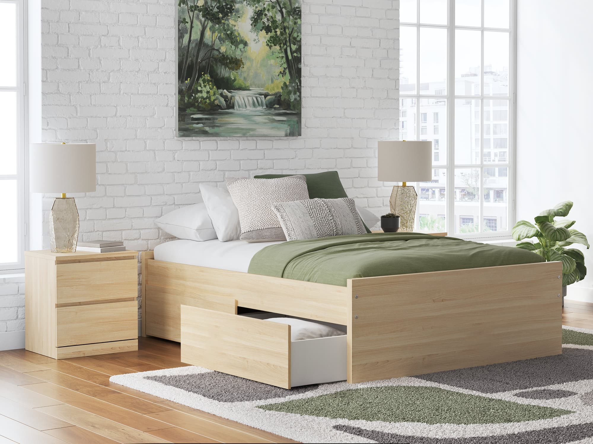 Onita Natural Full Platform Bed with 1 Side Storage - Image 1