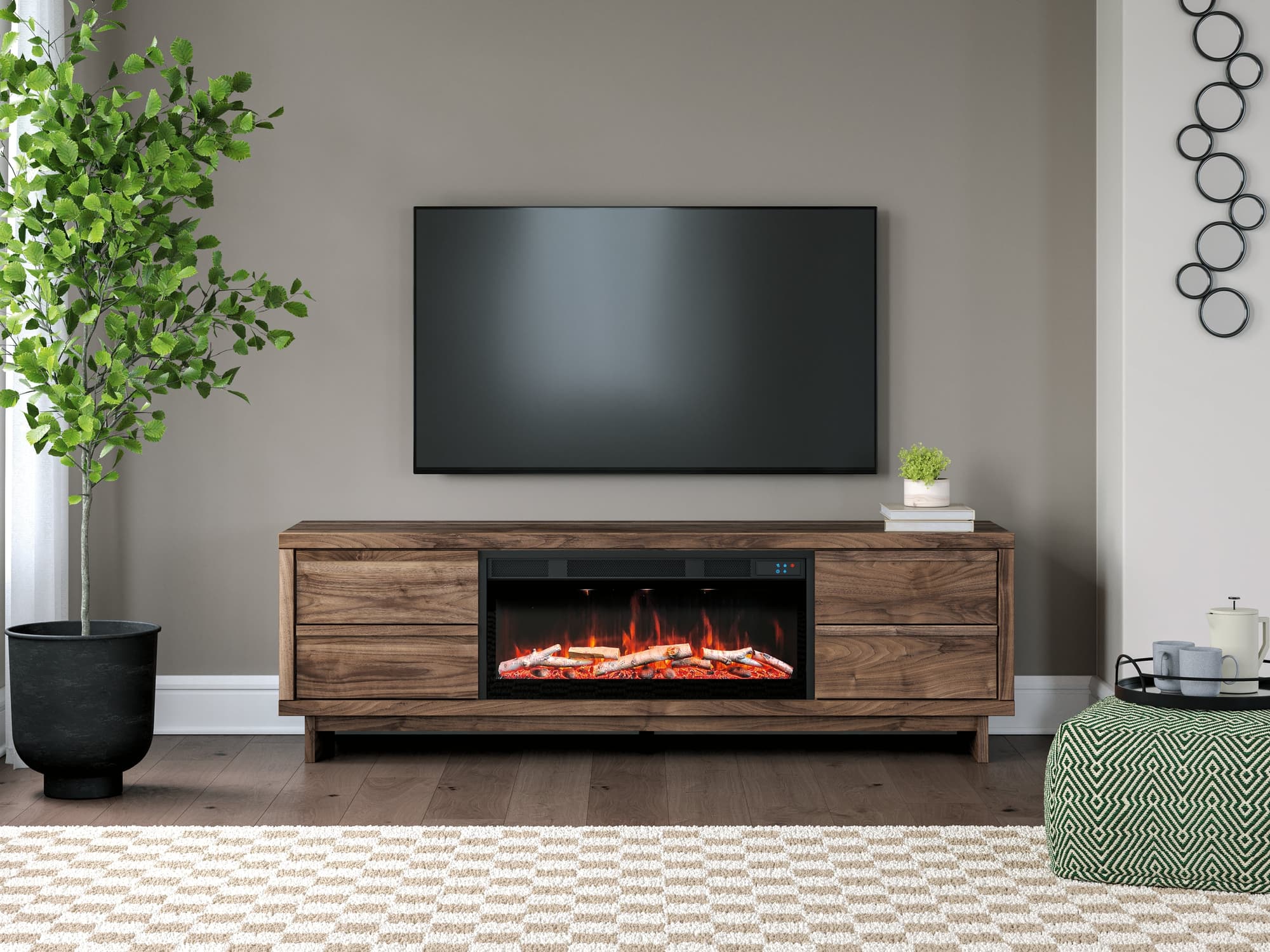Zadilyn Brown 72″ TV Stand with Electric Fireplace