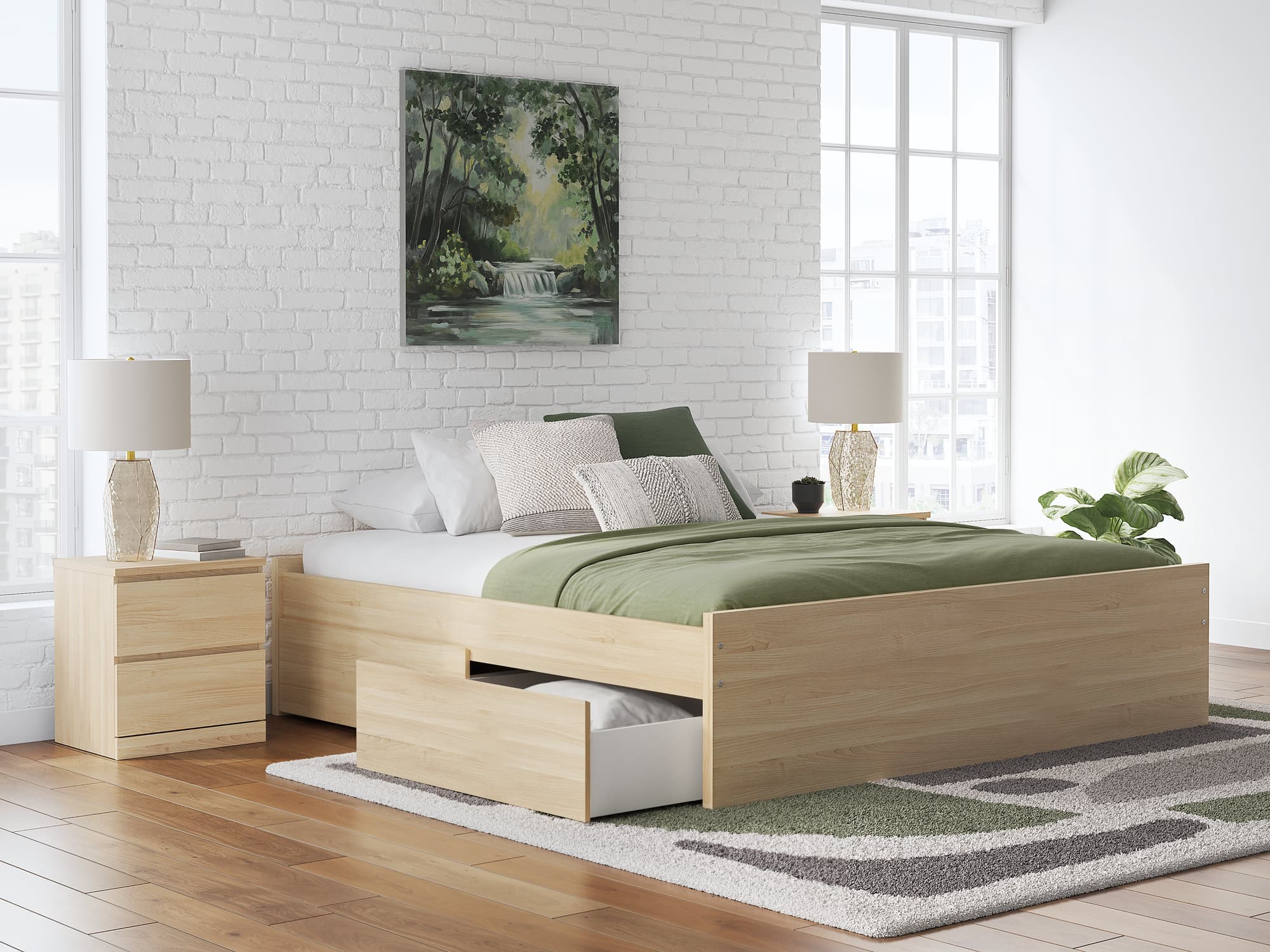 Onita Natural King Platform Bed with 1 Side Storage - Image 1