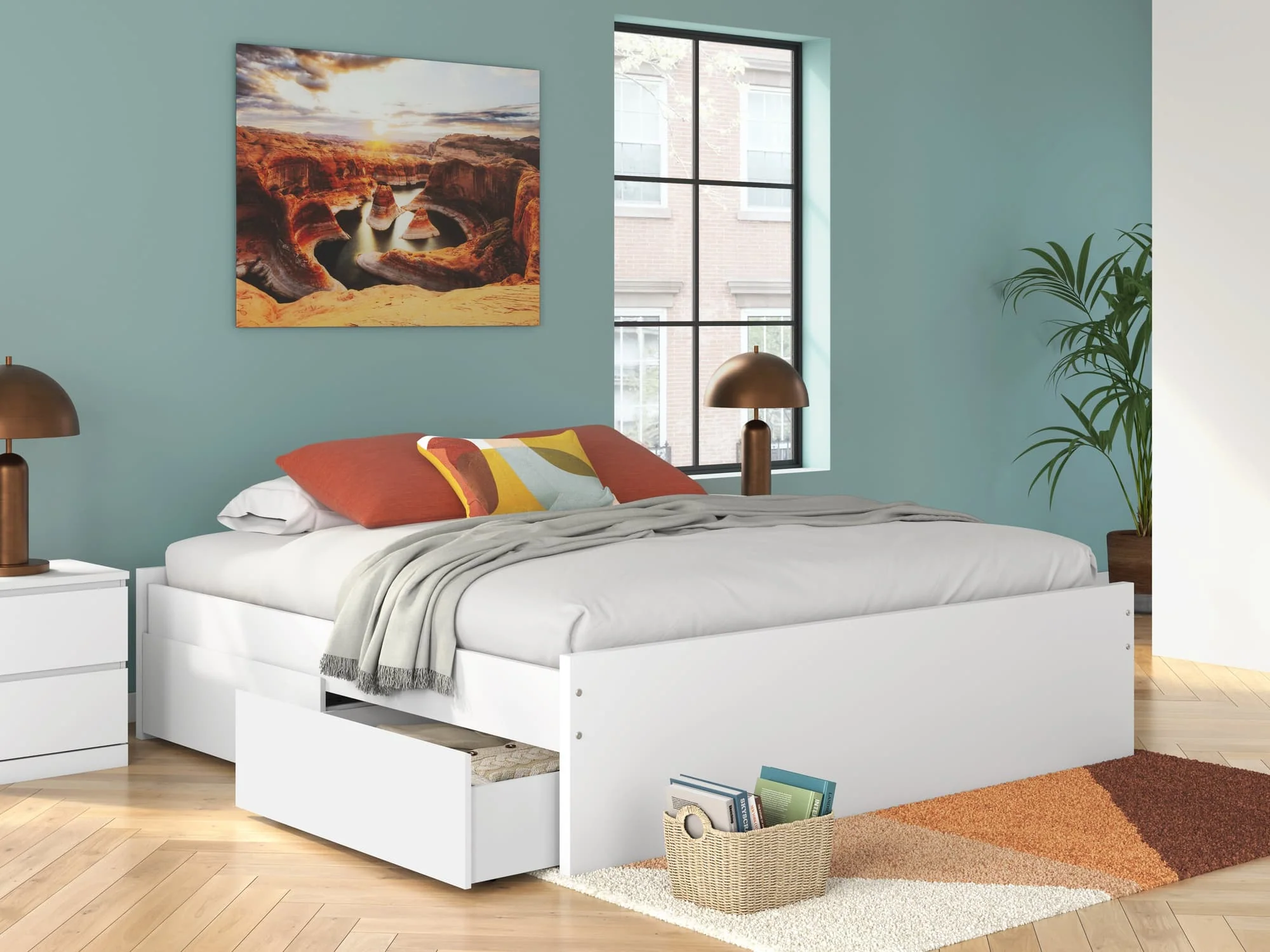 Onita White King Platform Bed with 1 Side Storage - Image 1