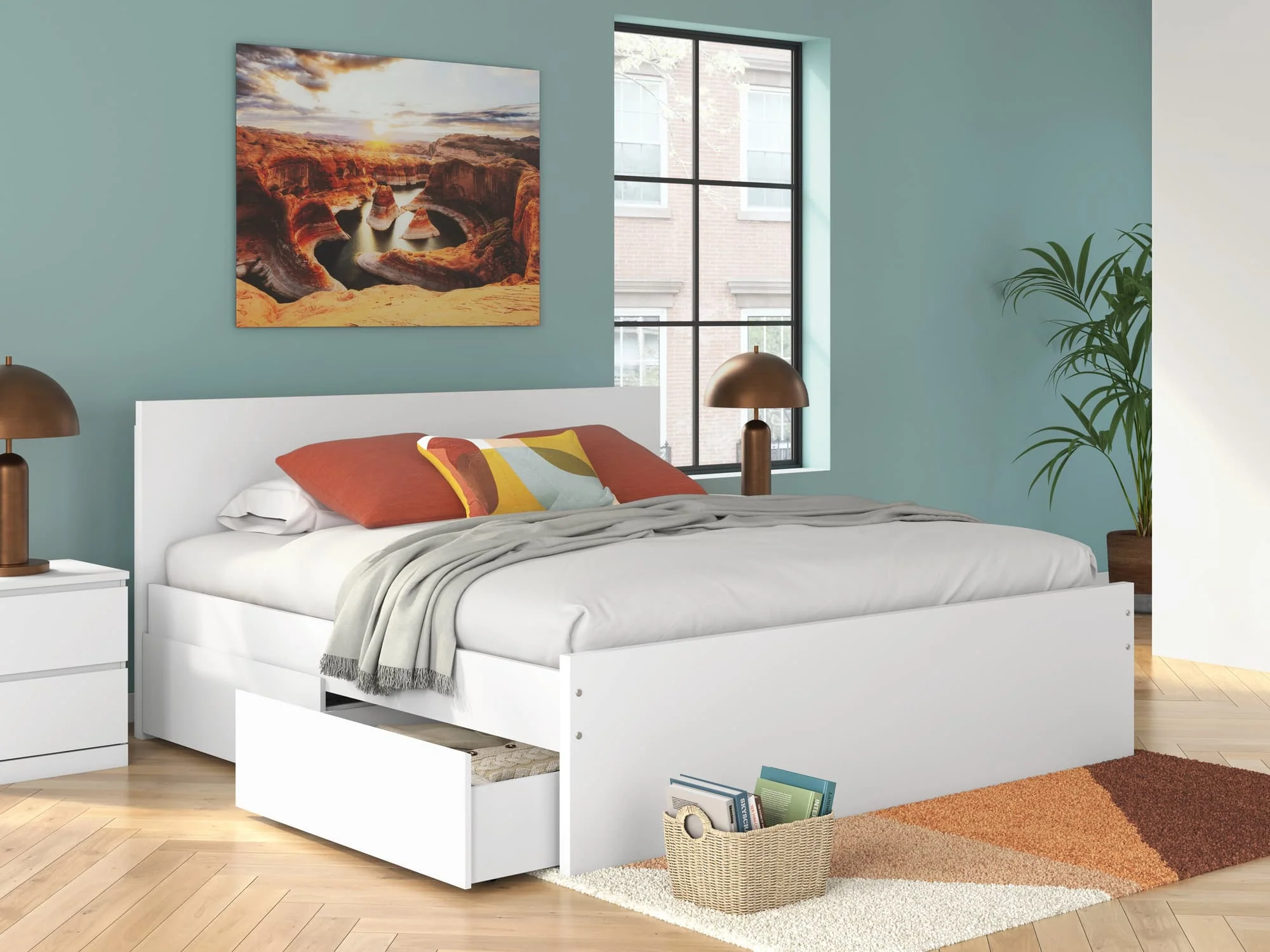 Onita White King Panel Platform Bed with 2 Side Storage - Image 1