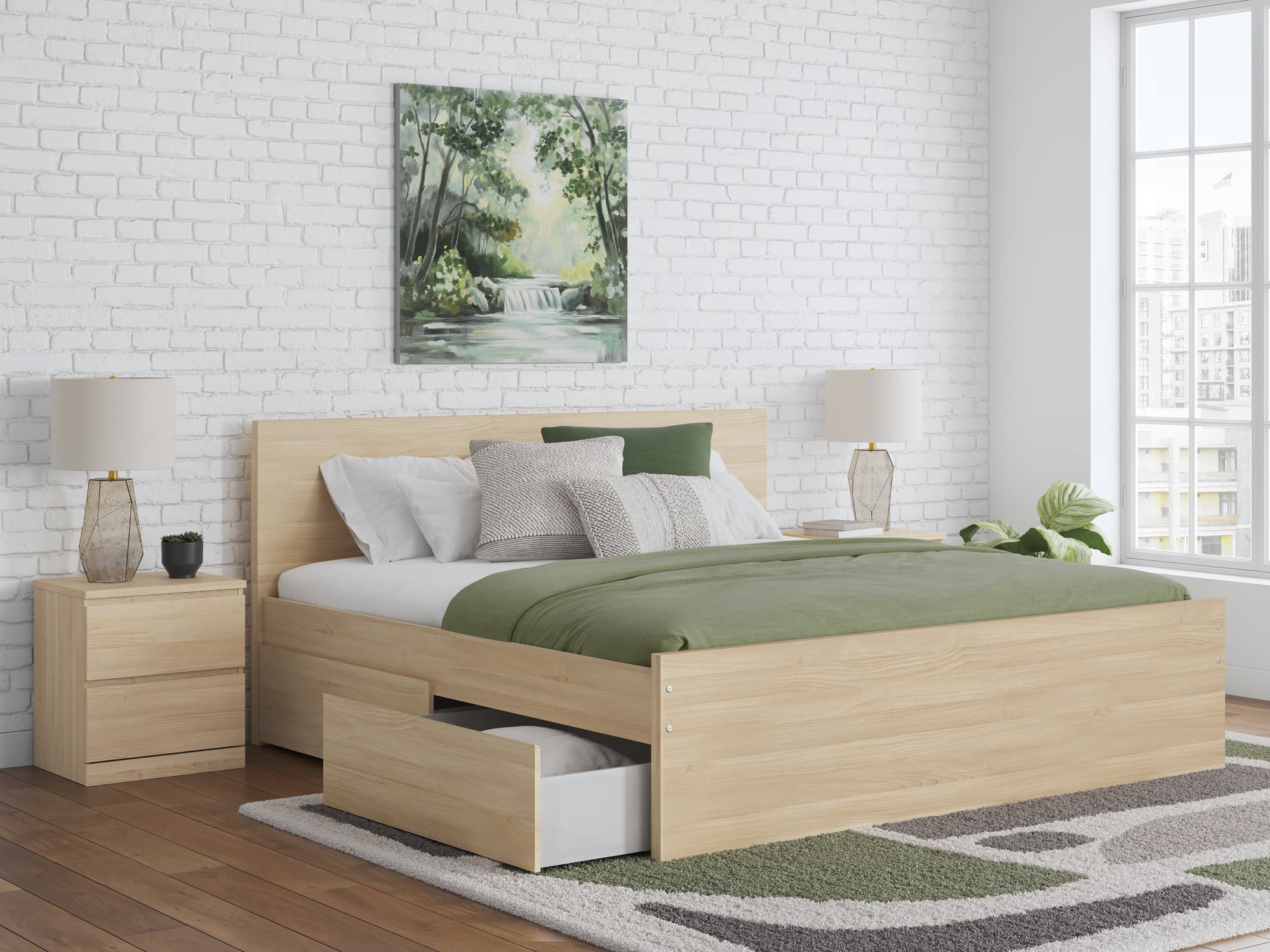 Onita Natural King Panel Platform Bed with Storage - Image 1