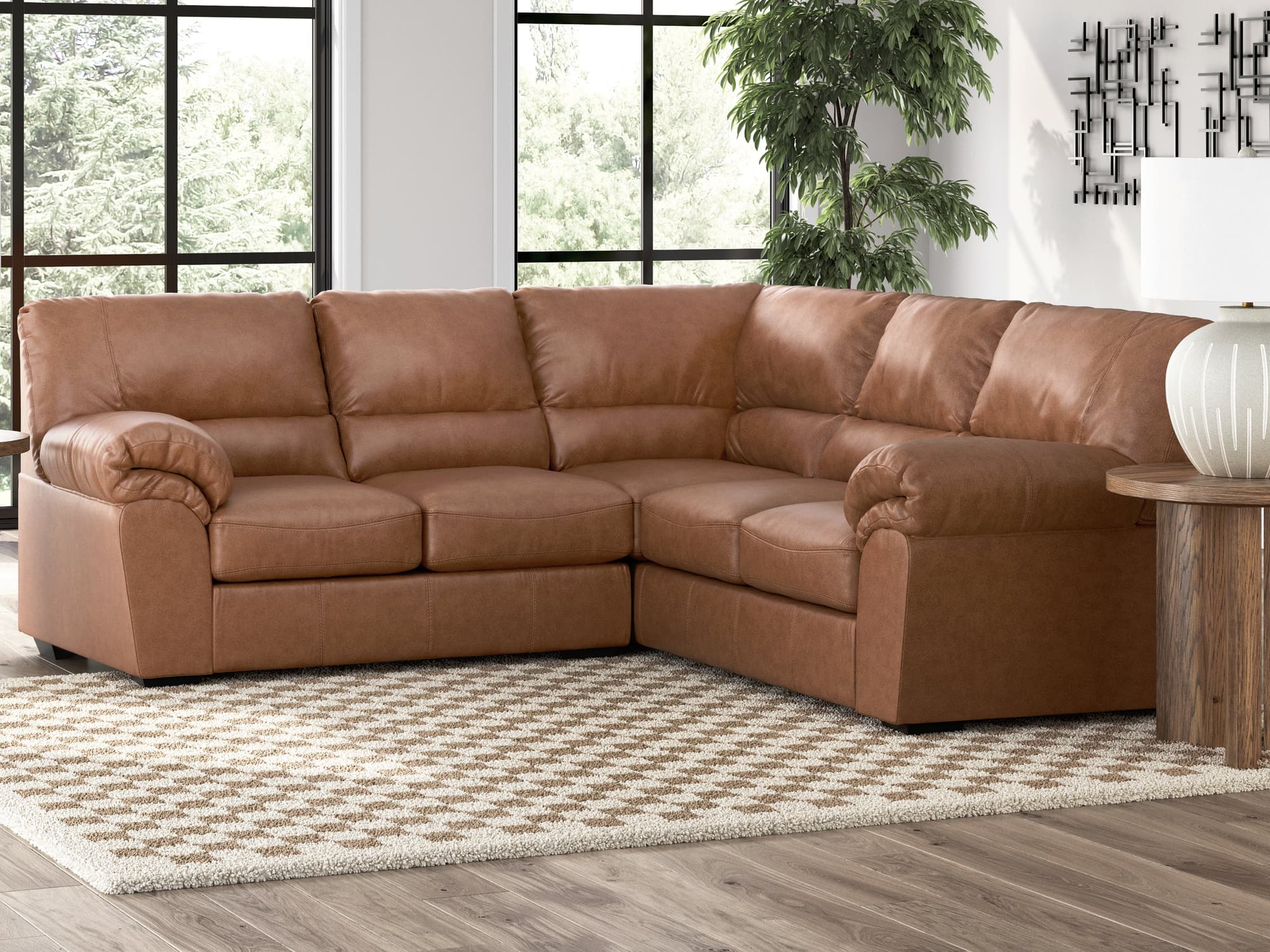 WillowBend Caramel Faux Leather 2-Piece Sectional - Image 1