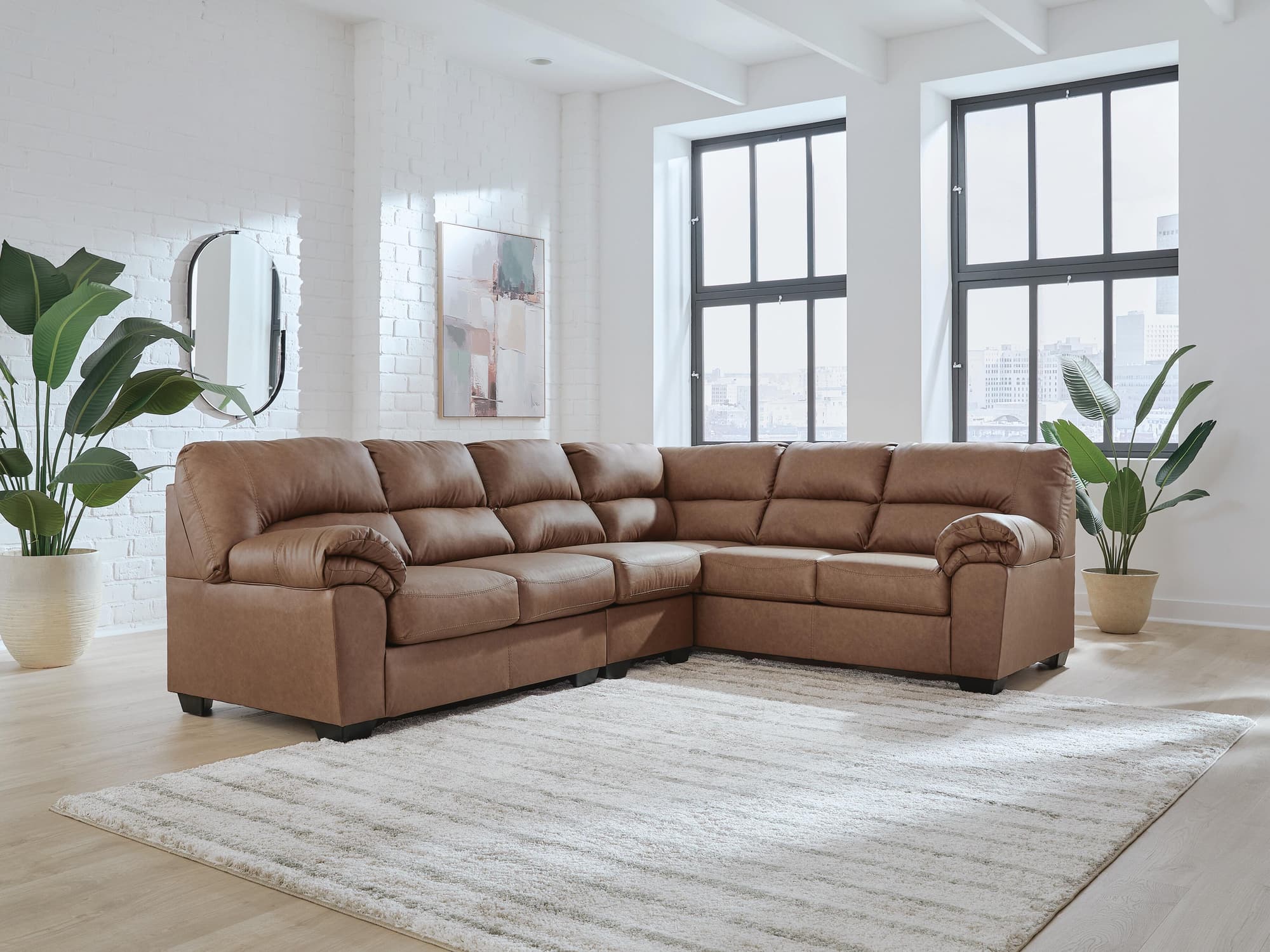 WillowBend Caramel Faux Leather 3-Piece Sectional - Image 1