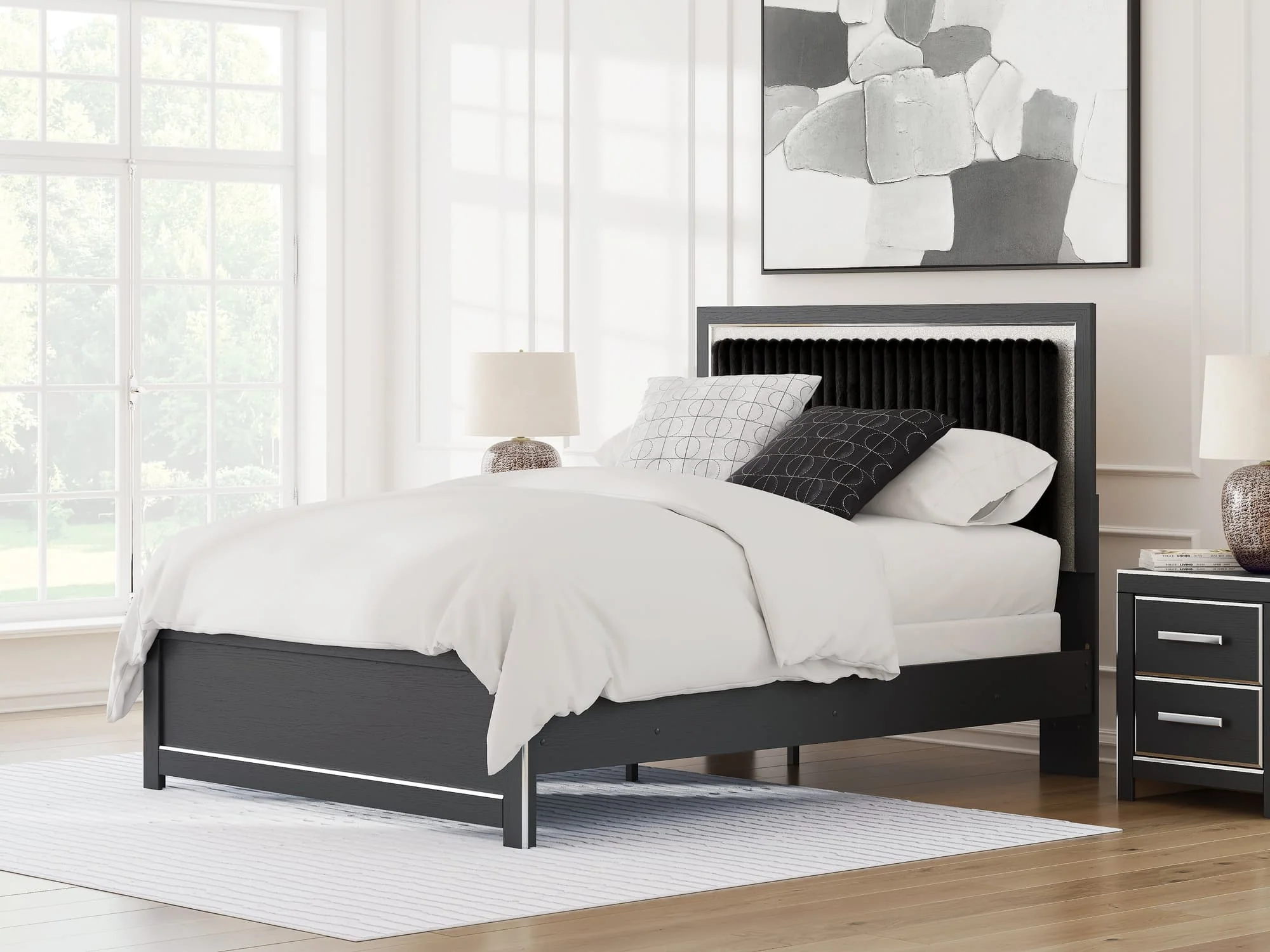 Zuraleus Black Queen Upholstered Panel Bed - Image 1