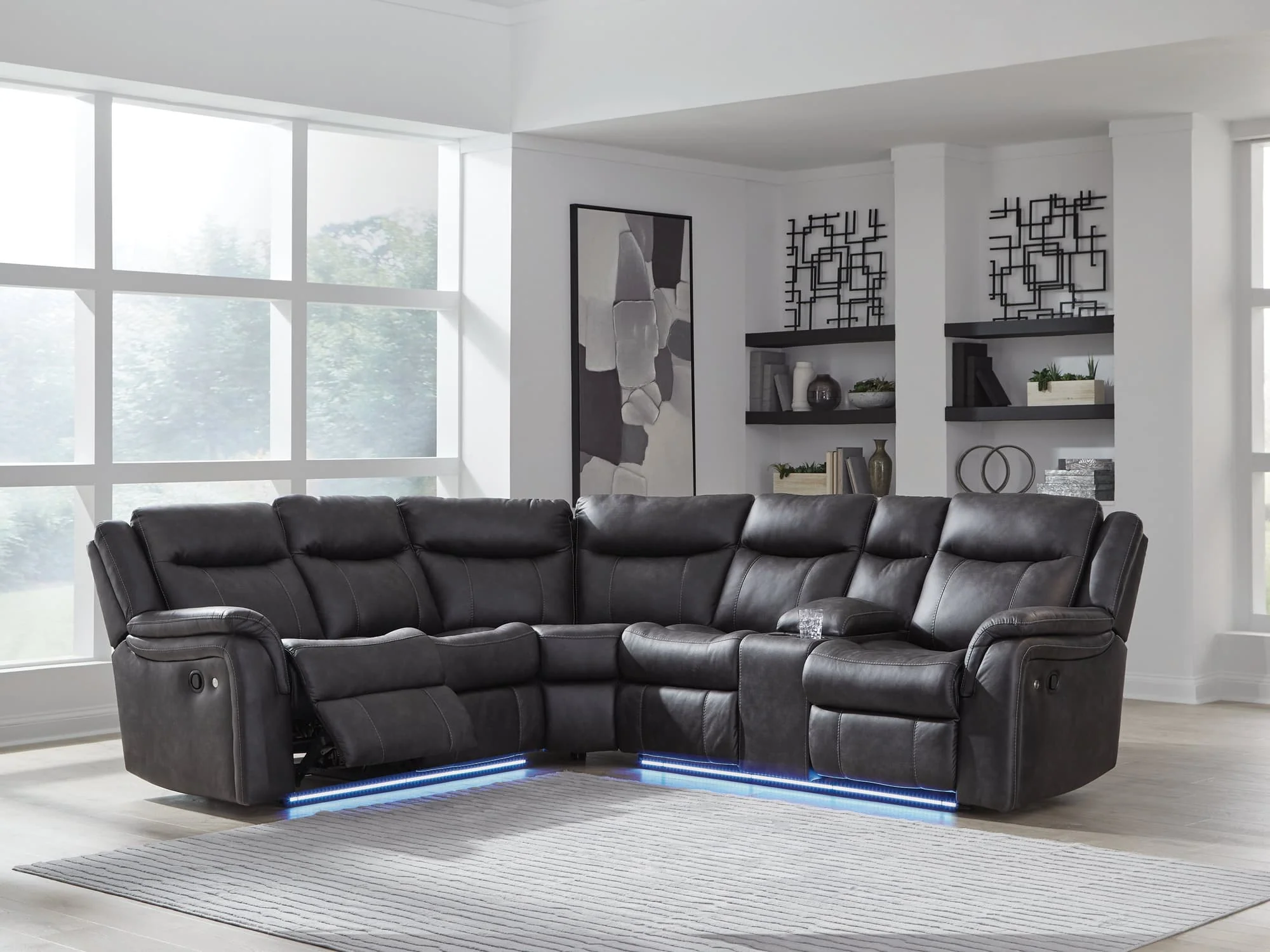 Sultan Meadow Carbon Faux Leather 2-Piece Reclining Sectional