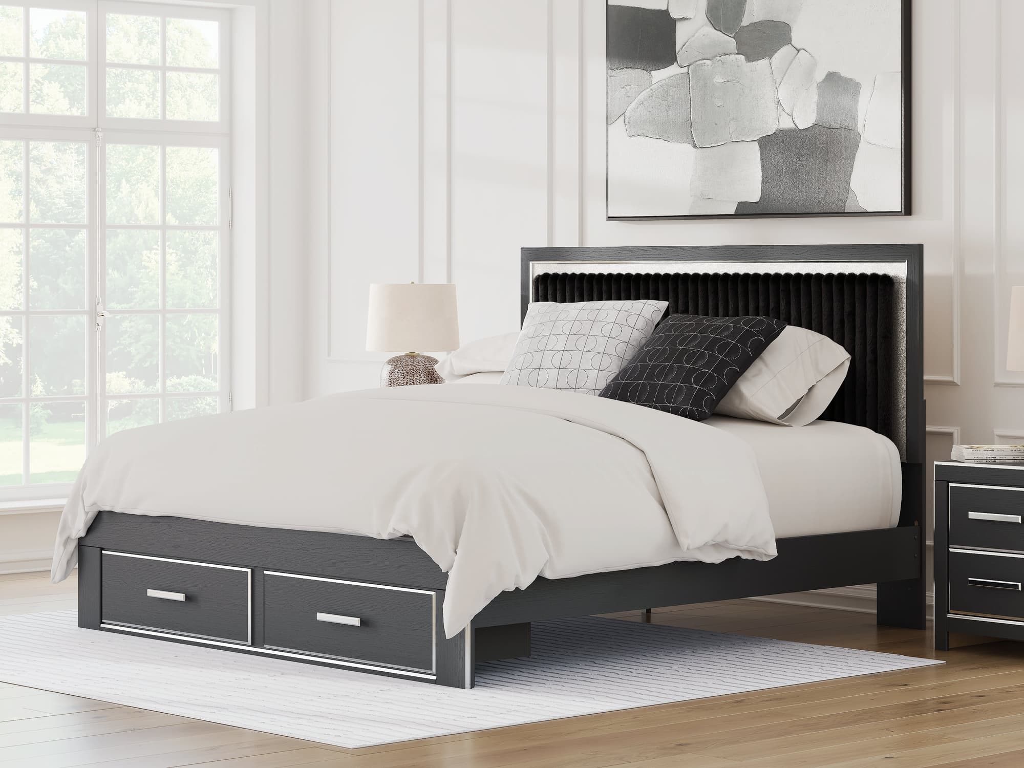 Zuraleus Black King Upholstered Panel Storage Bed - Image 1
