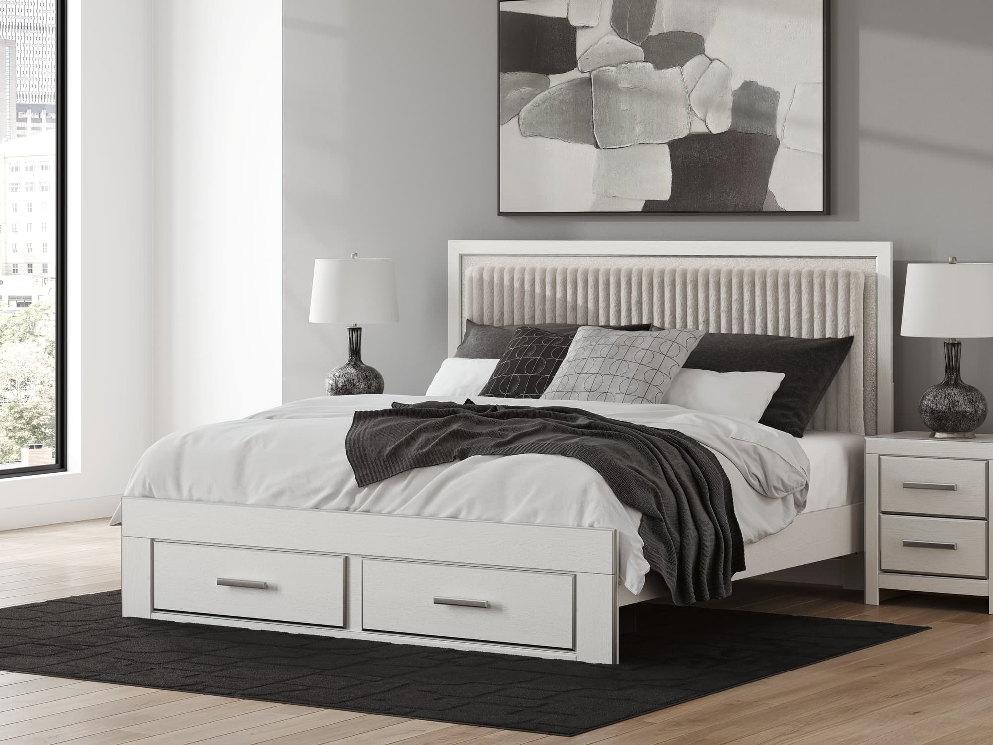 Zuraleus White King Upholstered Panel Storage Bed - Image 1