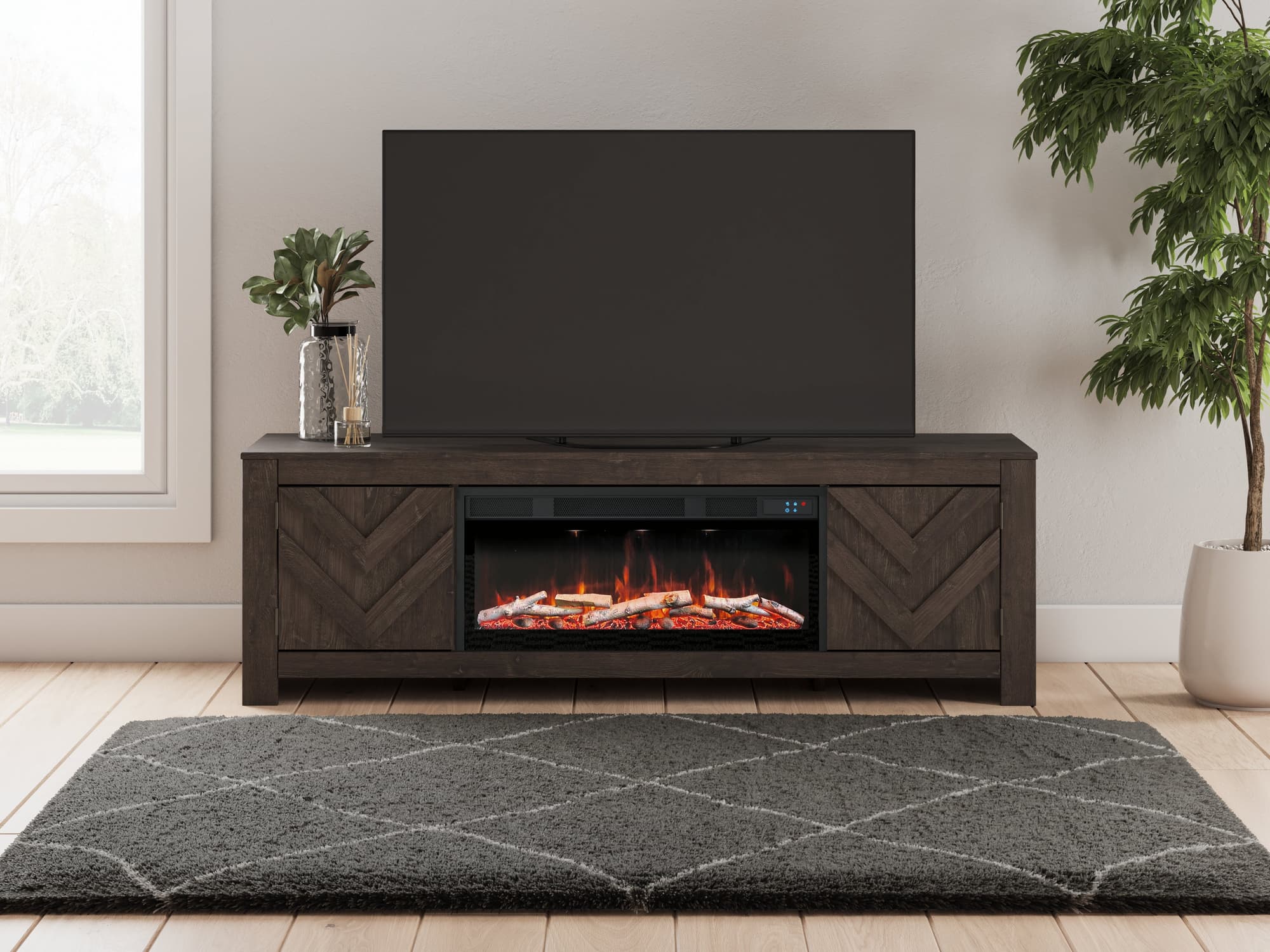 Cayboni Black 71″ TV Stand with Electric Fireplace