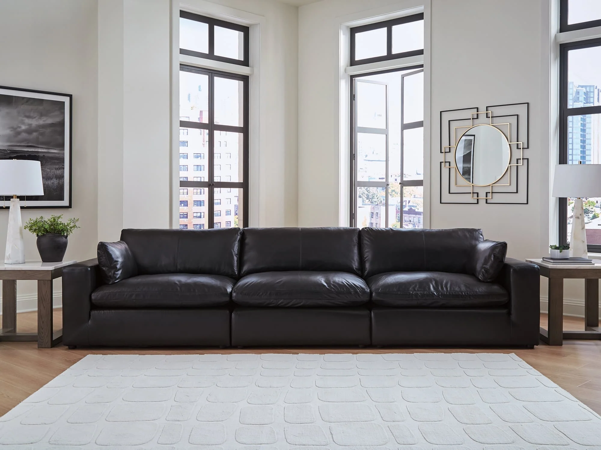 Emilia Black Leather 3-Piece Sectional Sofa - Image 1