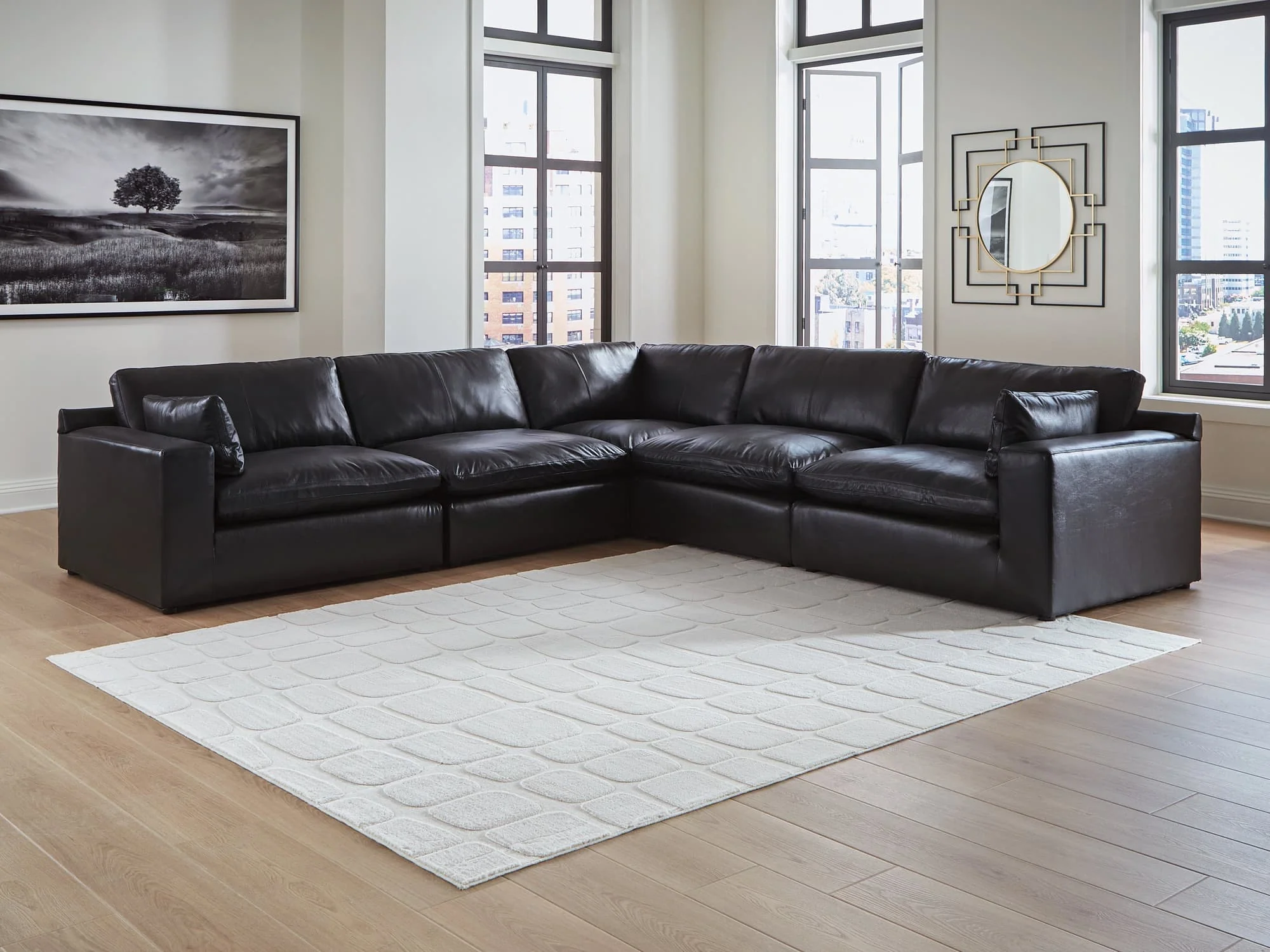 Emilia Black Leather 5-Piece Sectional - Image 1