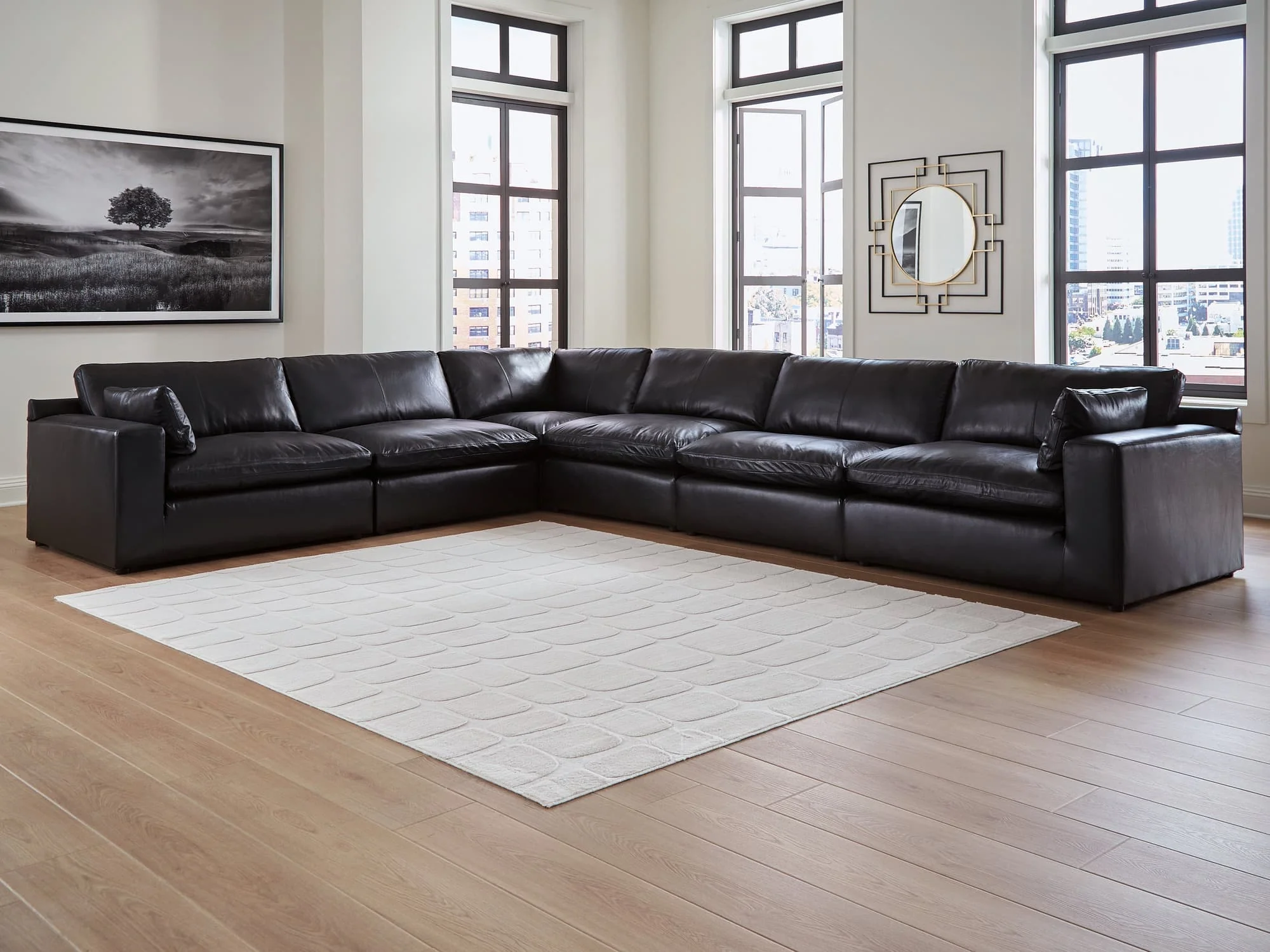 Emilia Black Leather 6-Piece Sectional - Image 1