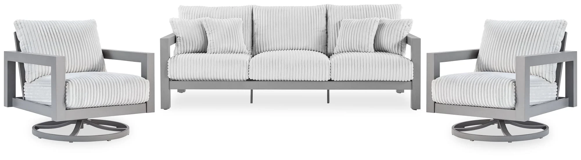 Hurley Gray Park Outdoor Sofa with 2 Lounge Chairs - Image 1