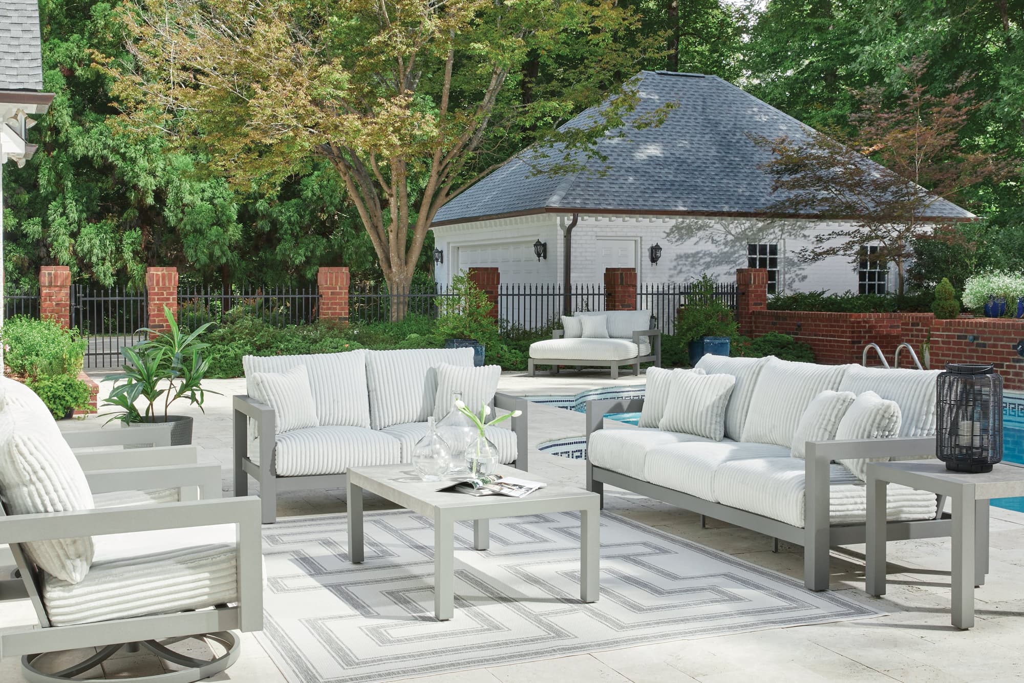 Hurley Gray Park Outdoor Sofa and Loveseat with Coffee Table - Image 1