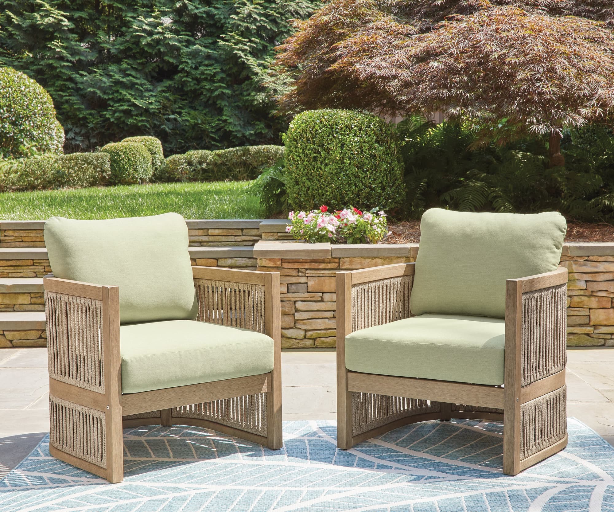 Serena Beige/Green Shores Outdoor Sofa and Chair - Image 1