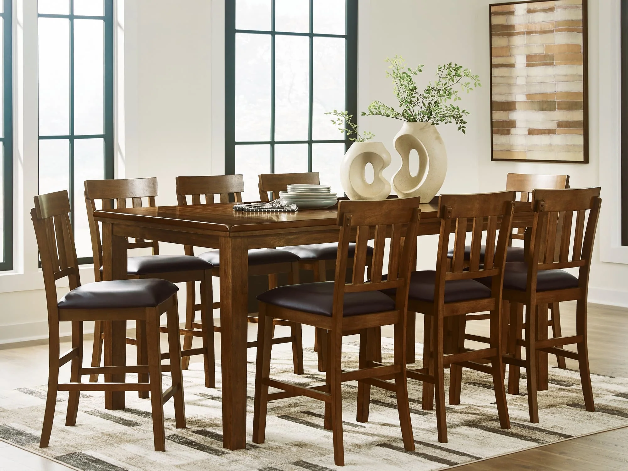 Ralene Medium Brown Counter Height Dining Table and 8 Barstools - Image 1