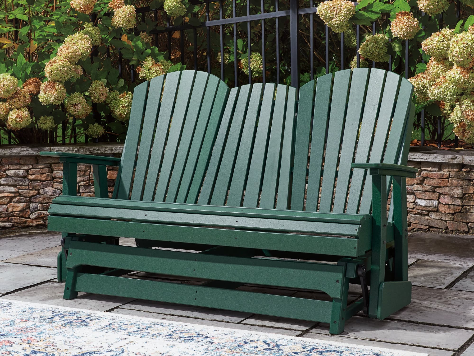 Shell Beach Green Outdoor Loveseat Glider - Image 1