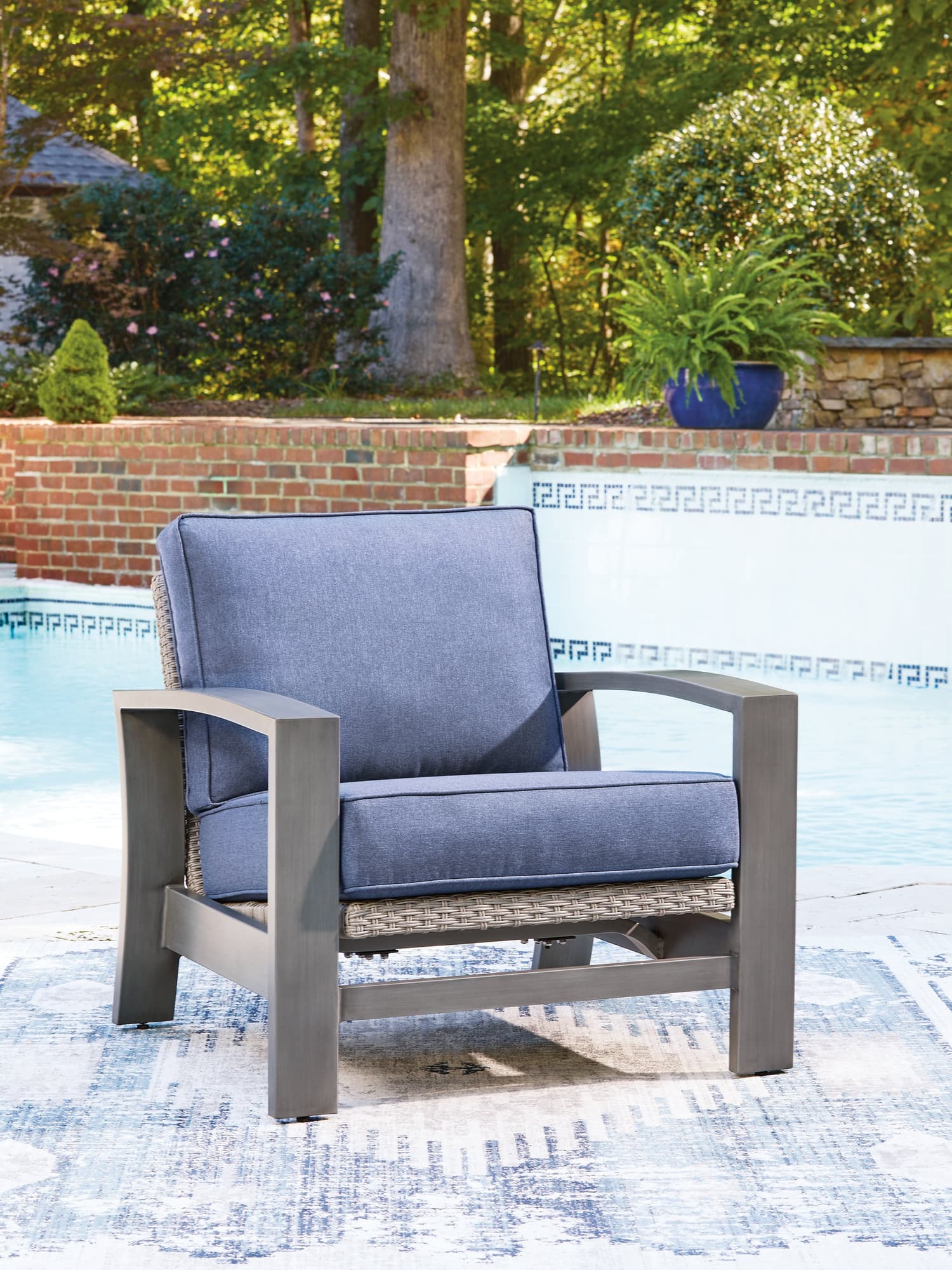 Half Moon Beach Blue/Gray Outdoor Spring Lounge Chair - Image 1