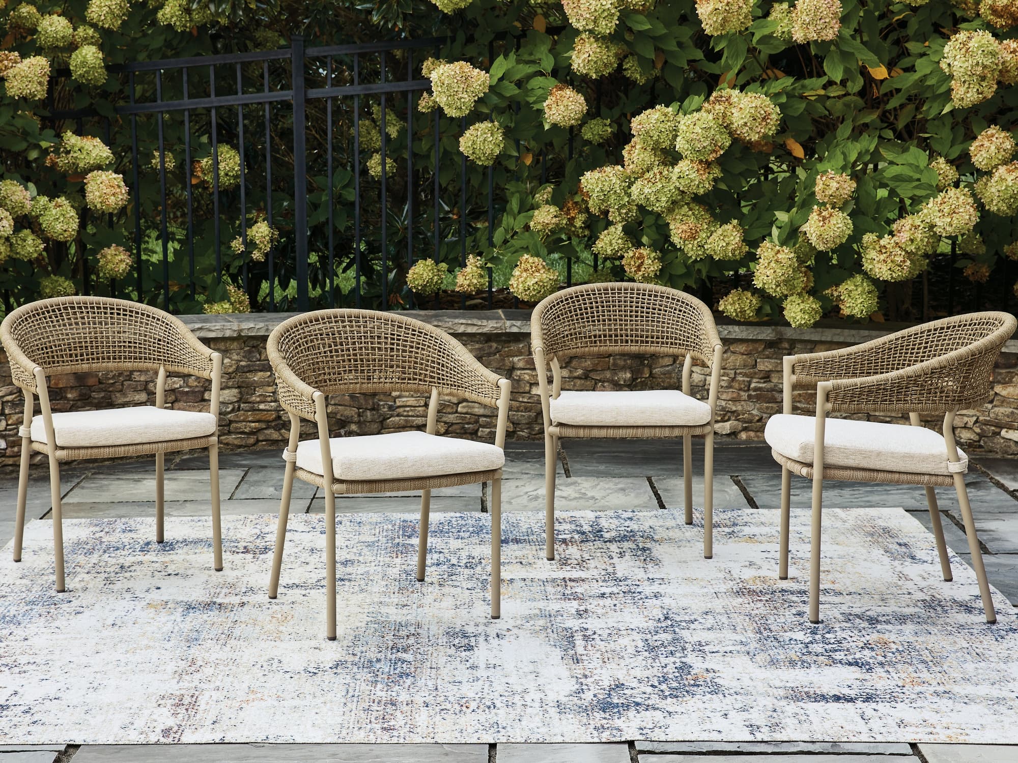 Orchard Beach Beige Outdoor Arm Chair with Cushion (Set of 4)
