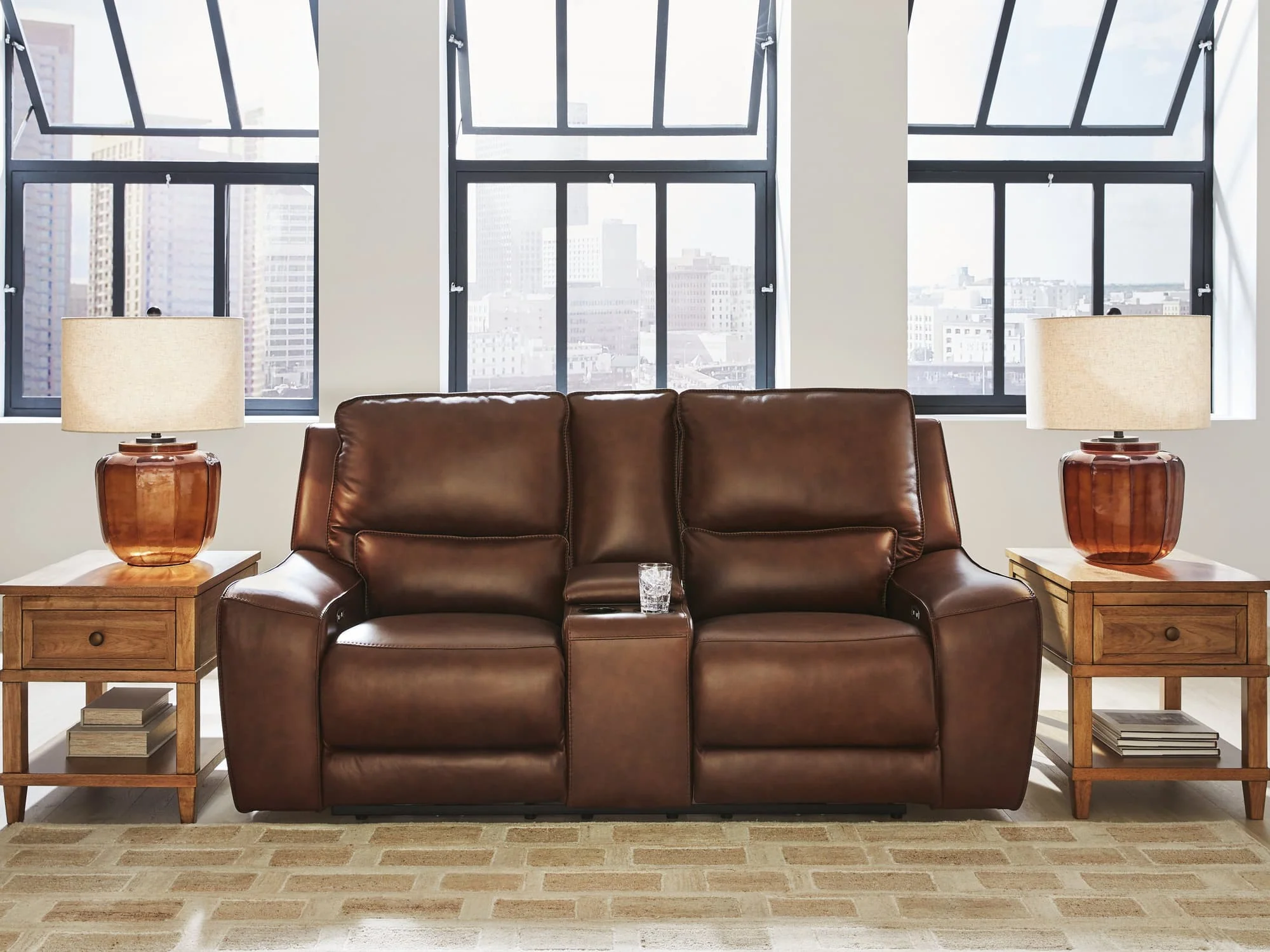 DeepWakes Canyon Leather Power Reclining Loveseat with Console