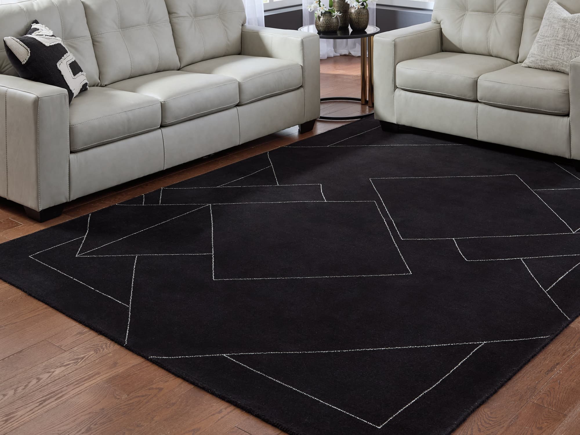 Marav Black/White 7'8" x 10' Area Rug - Image 1