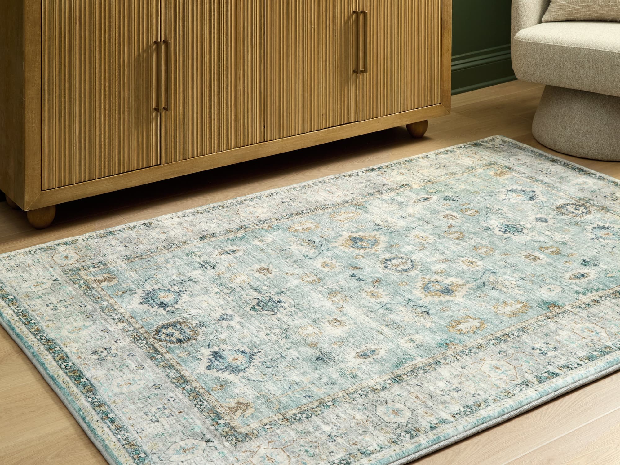 Ladstoney Teal/Beige/Ochre 5′ x 7′ Memory Foam Area Rug