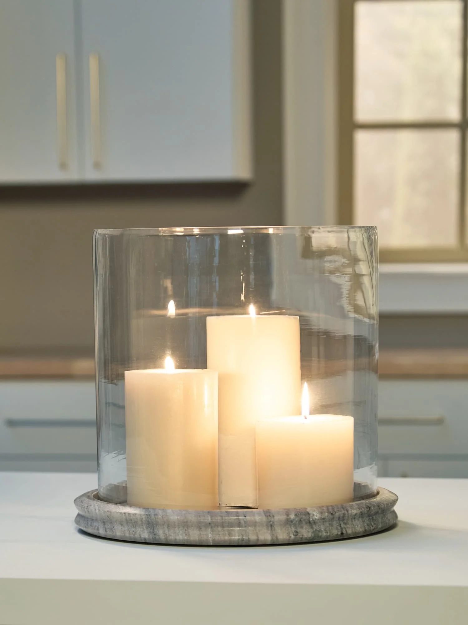 Saskia Clear/Beige Candle Holder - Image 1